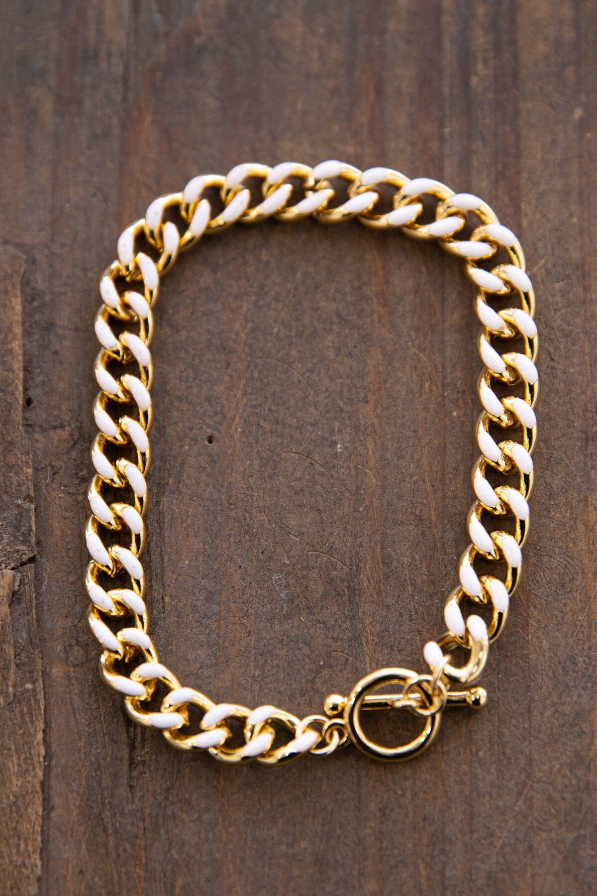 Gold and White Enamel Chain Bracelet