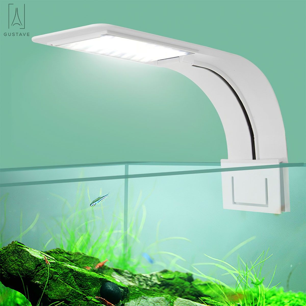 Gustave 10W Super Slim Aquarium LED Light Clip-on Lamp For Fish Tank， Aquatic Plant Lighting -White and Blue Light