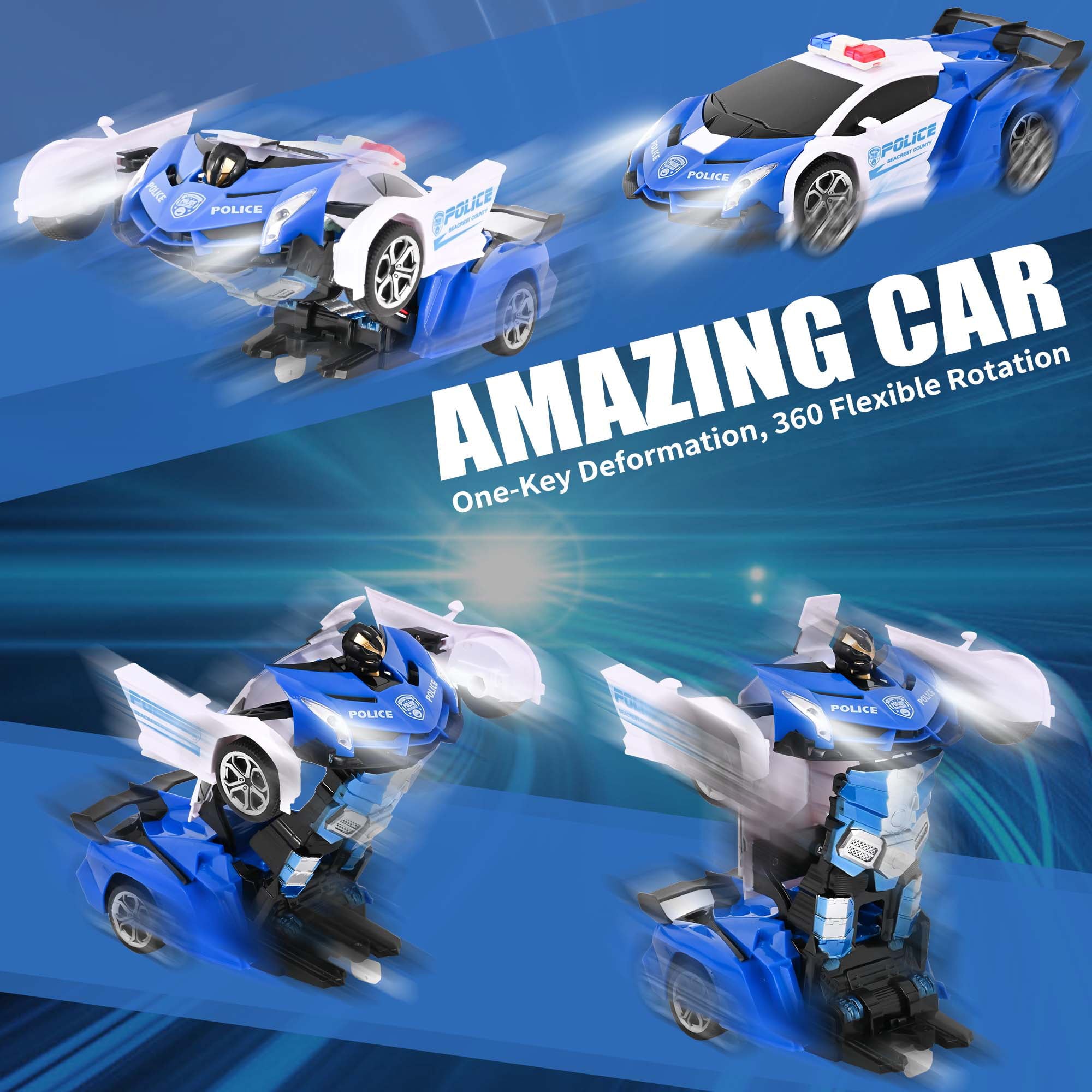 Transform RC Car Robot， Remote Control Car Independent 2.4G Robot Deformation Car Toy with One Button Transformation and 360 Speed Drifting 1:18 Scale