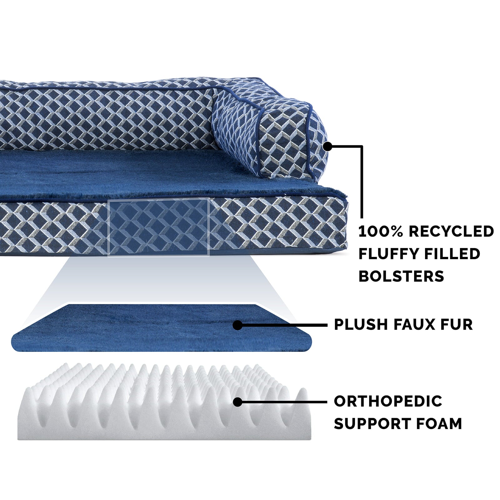 FurHaven Pet Dog Bed | Orthopedic Plush and Decor Comfy Couch Sofa-Style Pet Bed for Dogs and Cats， Diamond Blue， Medium