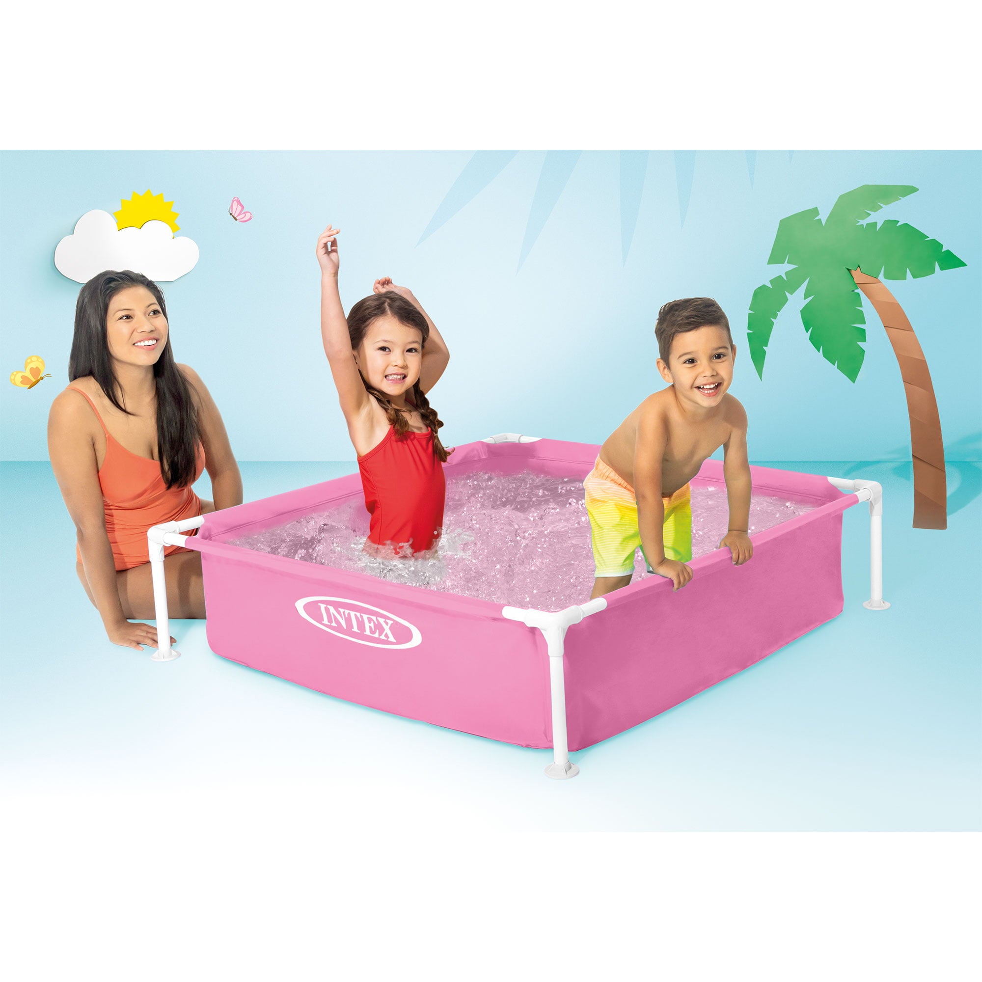 Intex Mini Framed Beginner Outdoor Kiddie Swimming Pool， Color Varies， Inflatable and Kiddie Pools， Square