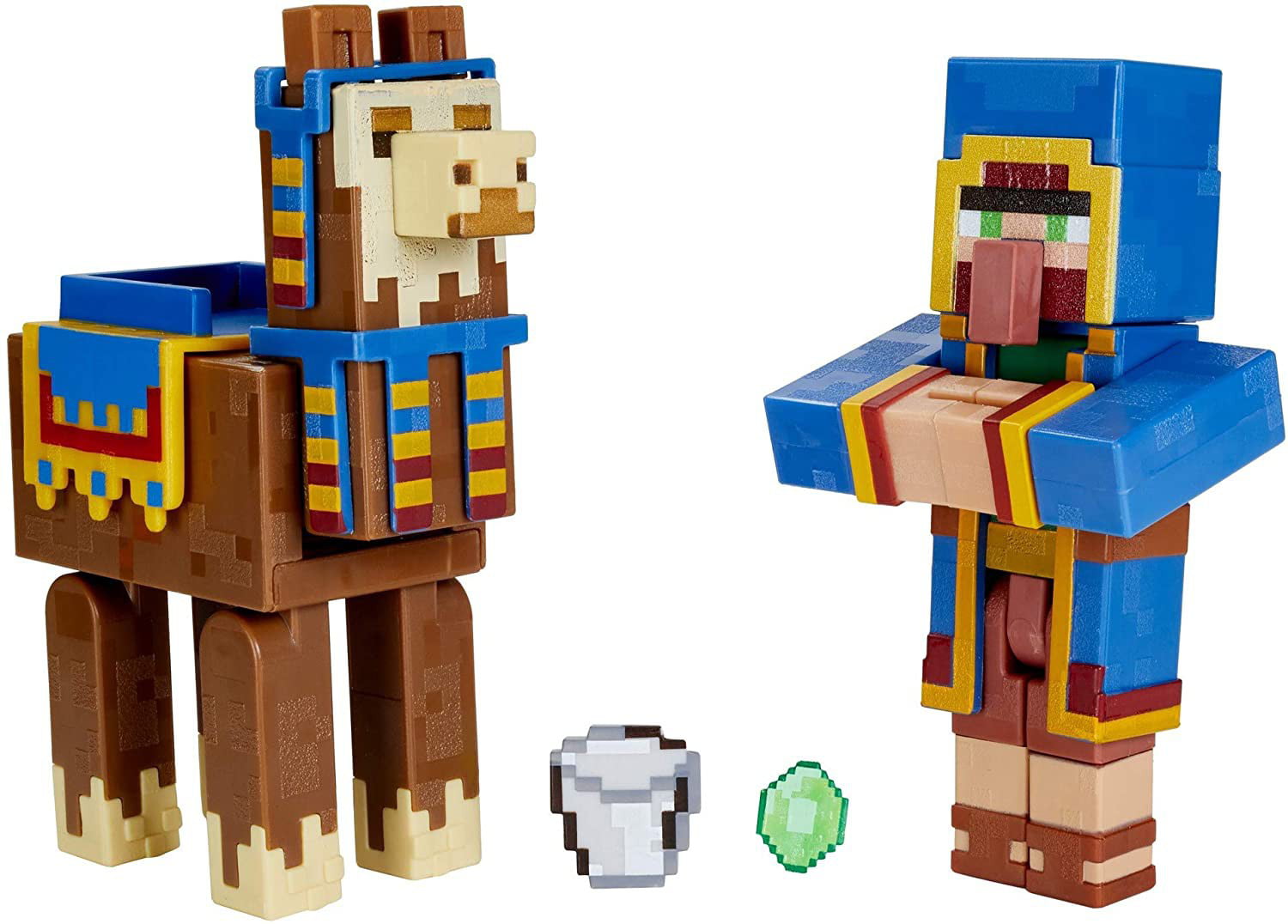 Mattel Minecraft Craft-A-Block Wandering Trader and Llama Action Figure Set， 2 Pieces