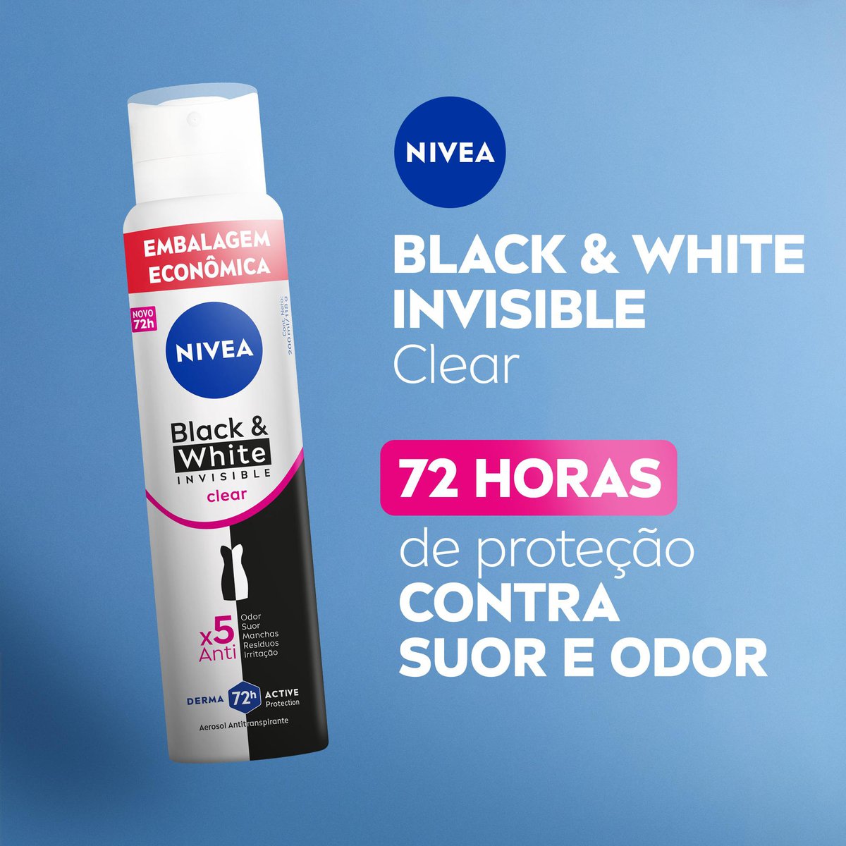 Desodorante Aerossol NIVEA Black & White INVISIBLE Clear 200ml