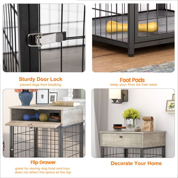 Dog Crates for Small Dogs， Wooden Small Dog Crate Furniture with Drawer