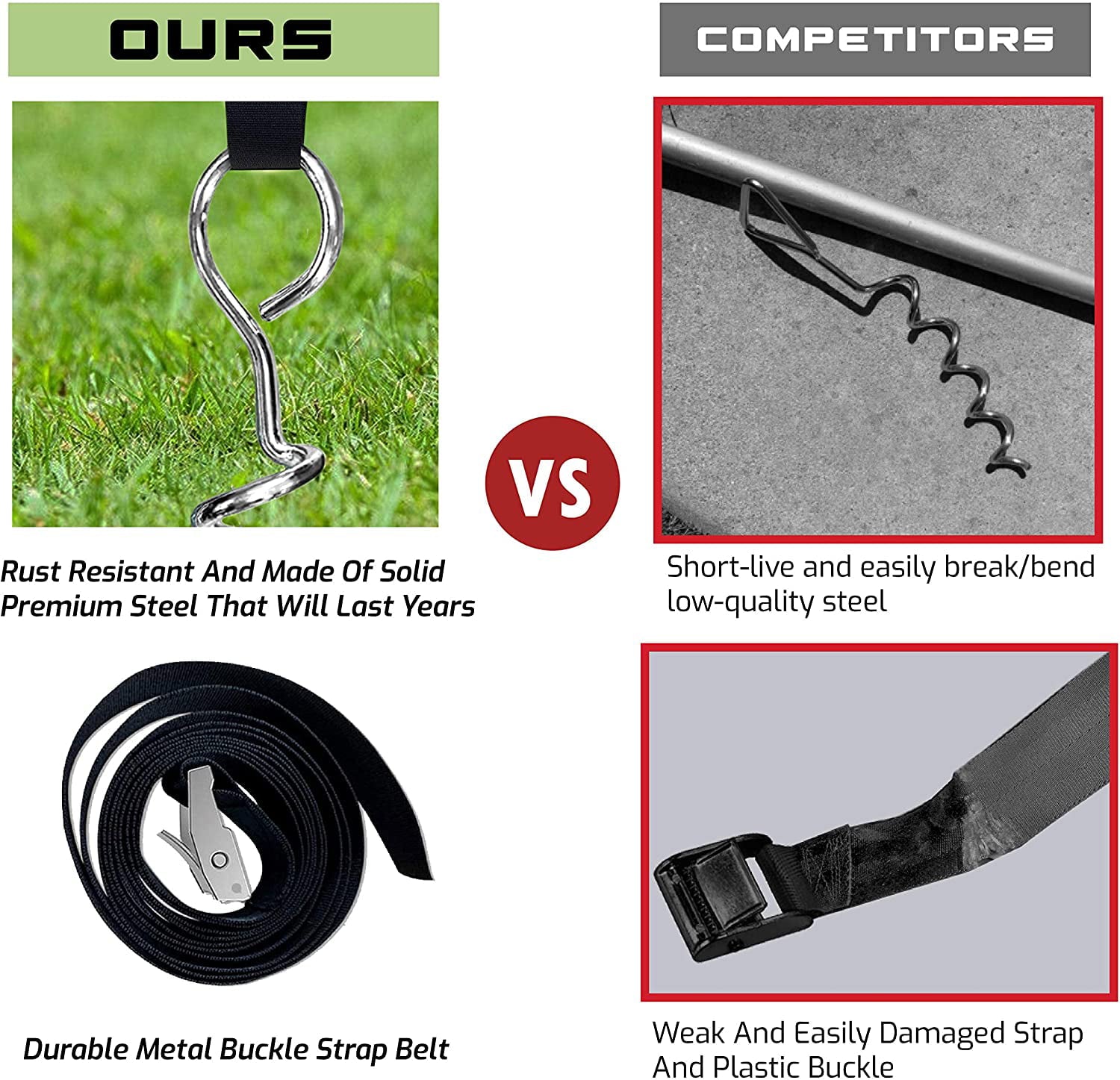 Trampoline Corkscrew Stakes-Heavy Duty Steel Anchor Kit for Trampolines