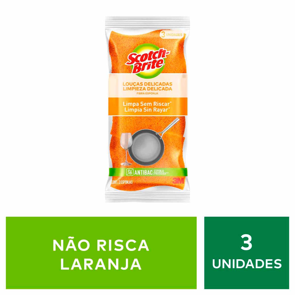 Esponja Nao Risca Laranja Scotch Brite - 3 Unidades