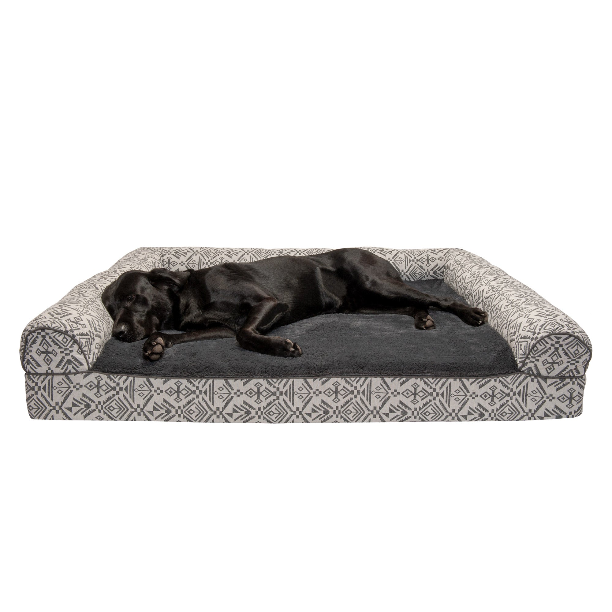 FurHaven | Orthopedic Southwest Kilim Sofa Pet Bed for Dogs and Cats， Boulder Gray， Jumbo Plus
