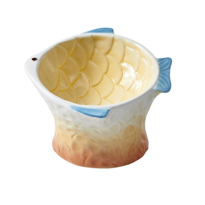Raised Ceramic Cat Bowl – Cute Fish-Shaped Elevated Food & Water Bowl