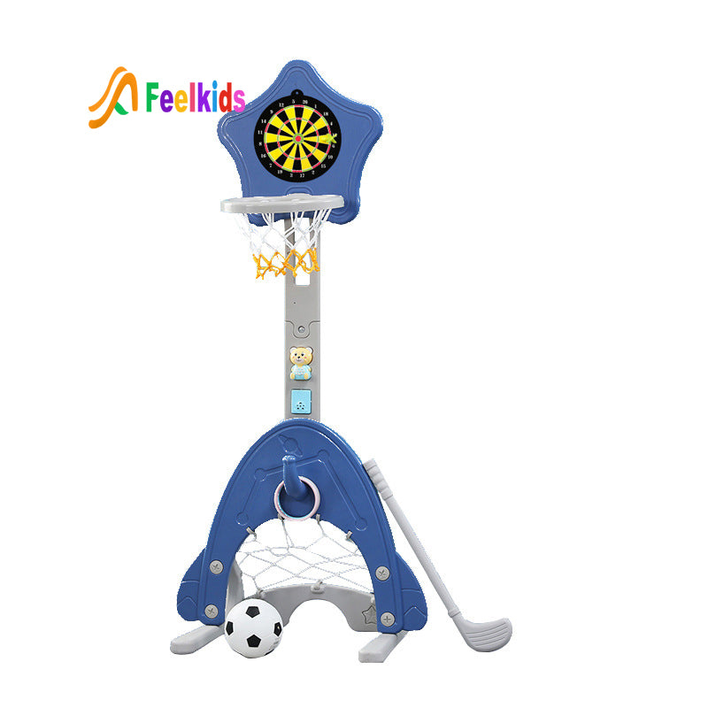 IMP Heavy Duty Adjustable Kids Basketball Hoop 5-in-1 Playset Multy Game Hoop， Darts， soccer and gold Hours of Fun Blue