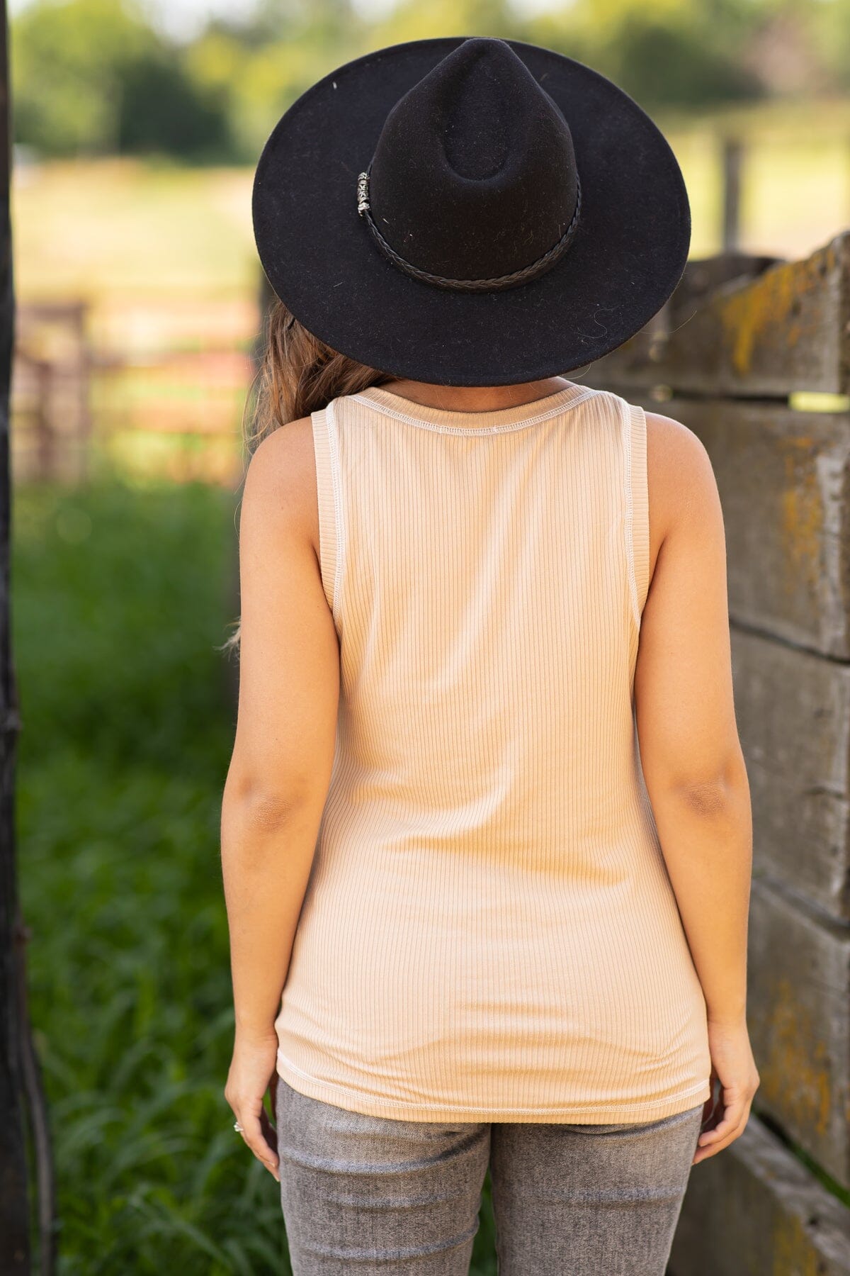 Tan Contrast Stitch Detail Tank