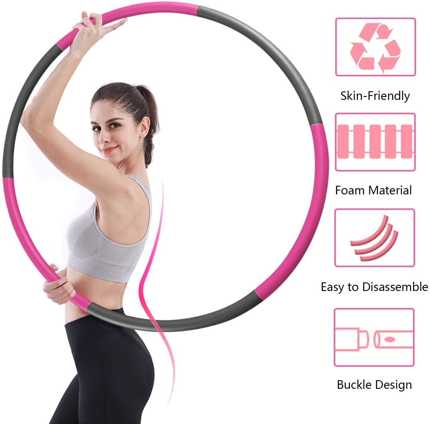 Fitness Exercise Weighted hoops，8 Sections Adjustable Exercise Hoop for Adults ，Professional Soft Workout Hoop for Exercise， Dance， Fitness and Fun