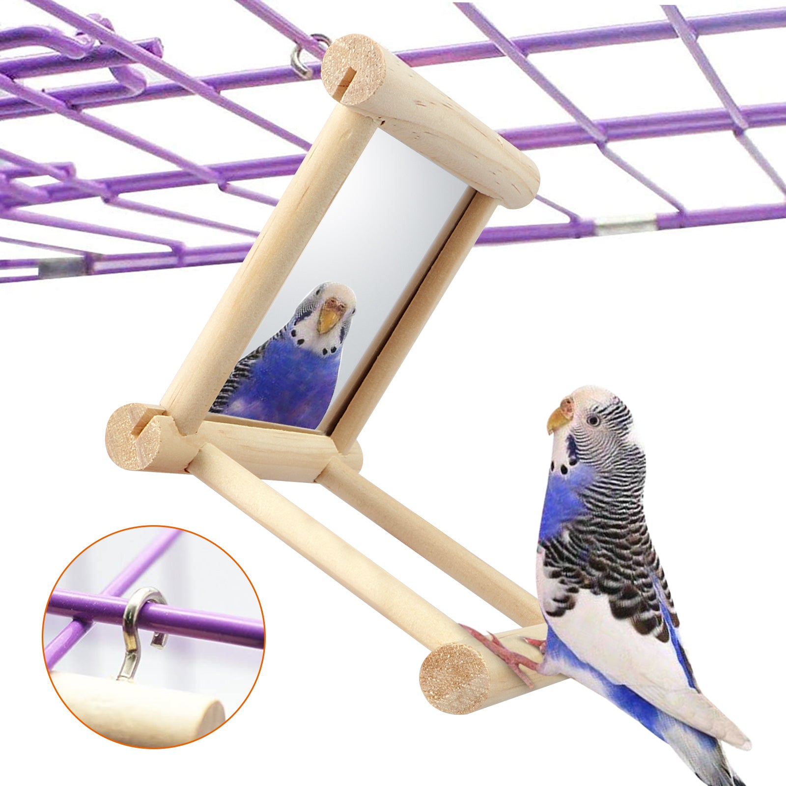 Bird Swing Toy Bird Parrot Cage Swing Mirror Toy， TSV Bird Mirror Parakeet Parrot Cage Wooden Swing Toy Hummingbird Perch Stand for Pet Birds Parakeet Lovebird Canaries Macaw African Parrot