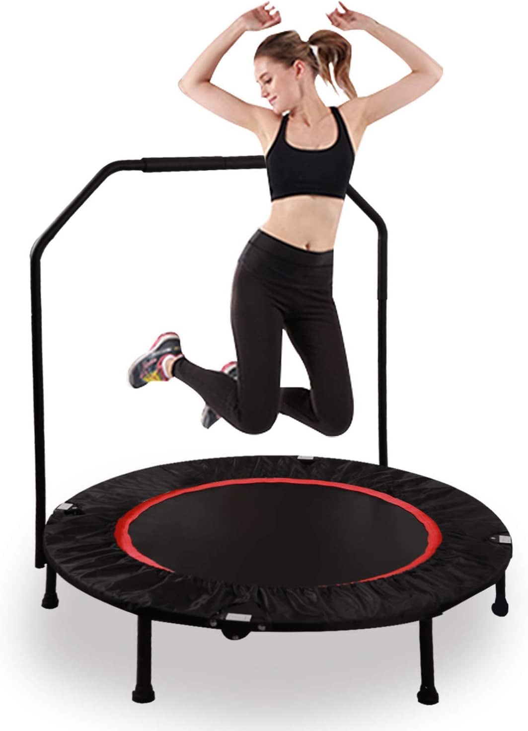 REDCAMP Mini Trampolines Rebounder for Adults， Foldable Fitness Trampoline with Adjustable Handle for Indoor/Garden/Workout
