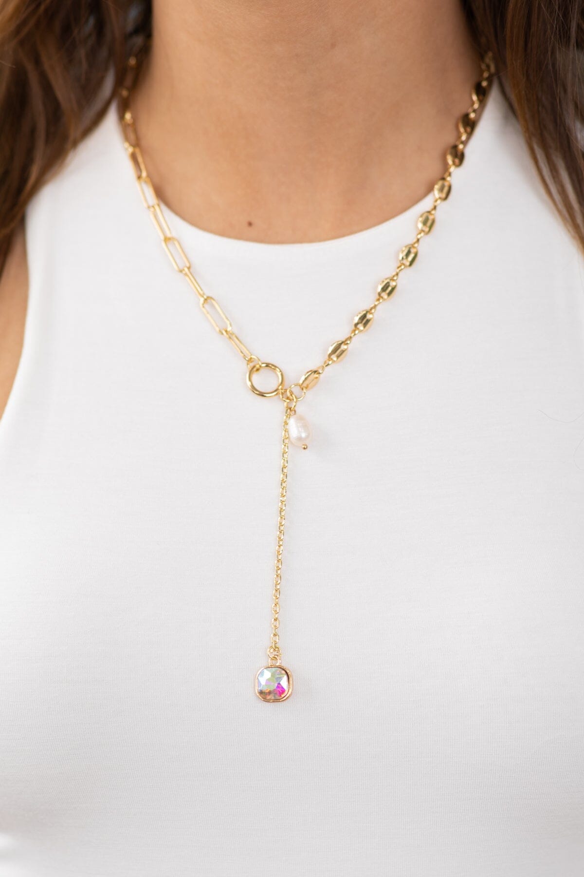 Gold Pearl and Rhinestone Necklace