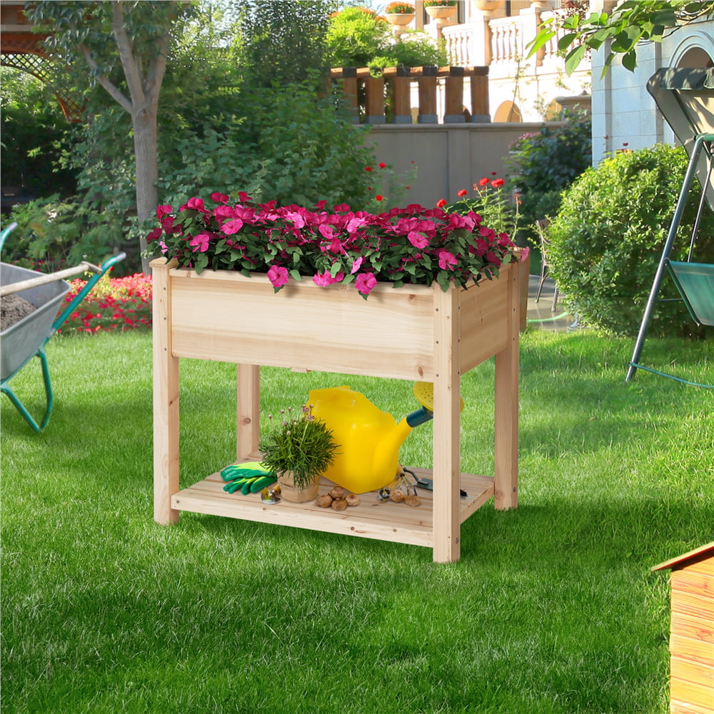 SmileMart 2 Tiers Wooden Raised Garden Bed Elevated Planter Box for Indoor/Outdoor Wood