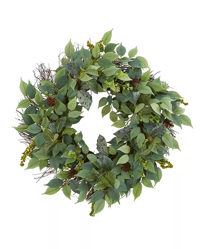 Nearly Natural 23” Mix Royal Ruscus， Fittonia and Berries Artificial Wreath