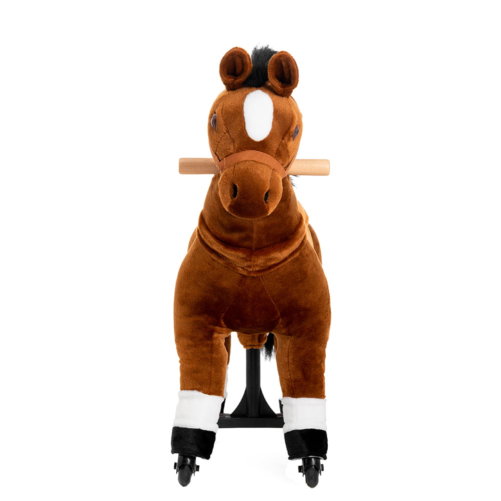 Ponyeehaw Ride on Horse Toys， Ride on Toys for 3-5 Years Old Girls and Boys， Premium Plush Walking Horse with Wheels (Brown)