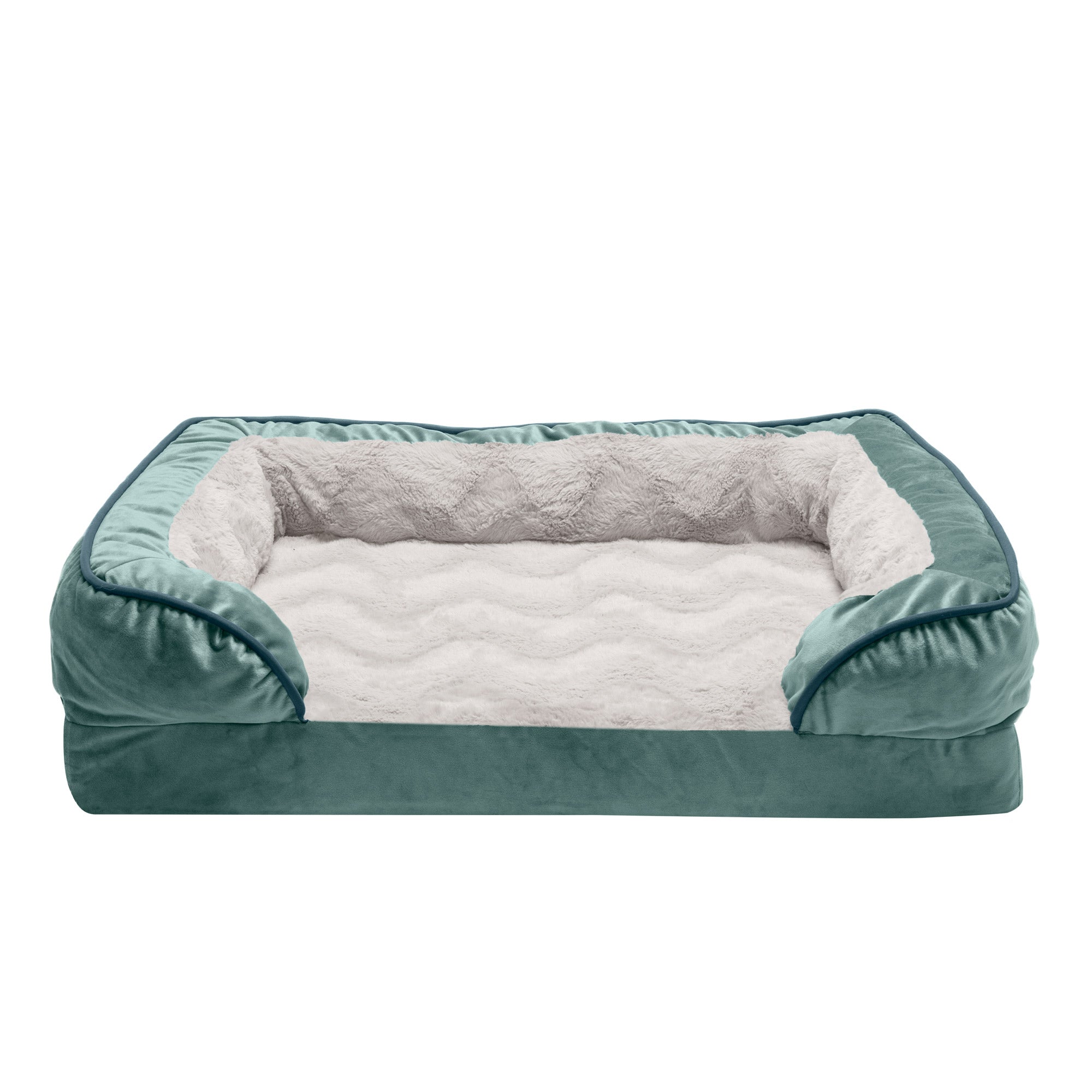 FurHaven Pet Products | Full Support Orthopedic Perfect Comfort Velvet Waves Sofa Pet Bed Dogs and Cats - Celadon Green， Medium