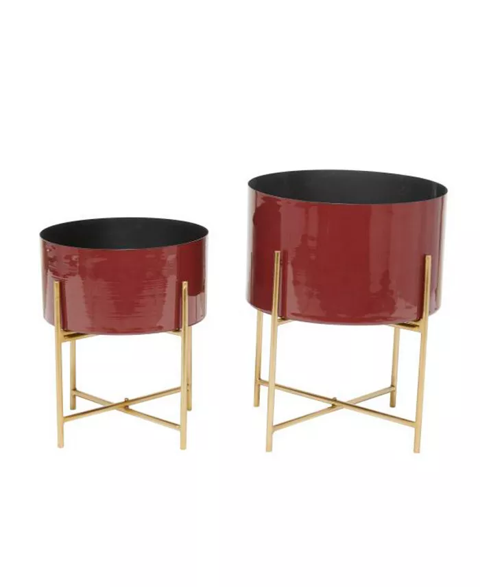 CosmoLiving Metal Modern Planters with Stand， Set of 2