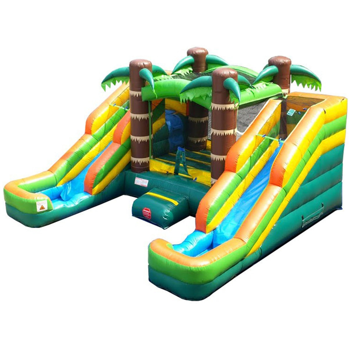 Pogo Bounce House Crossover Tropical Inflatable Double Water Slide Bounce House， Backyard Party Package