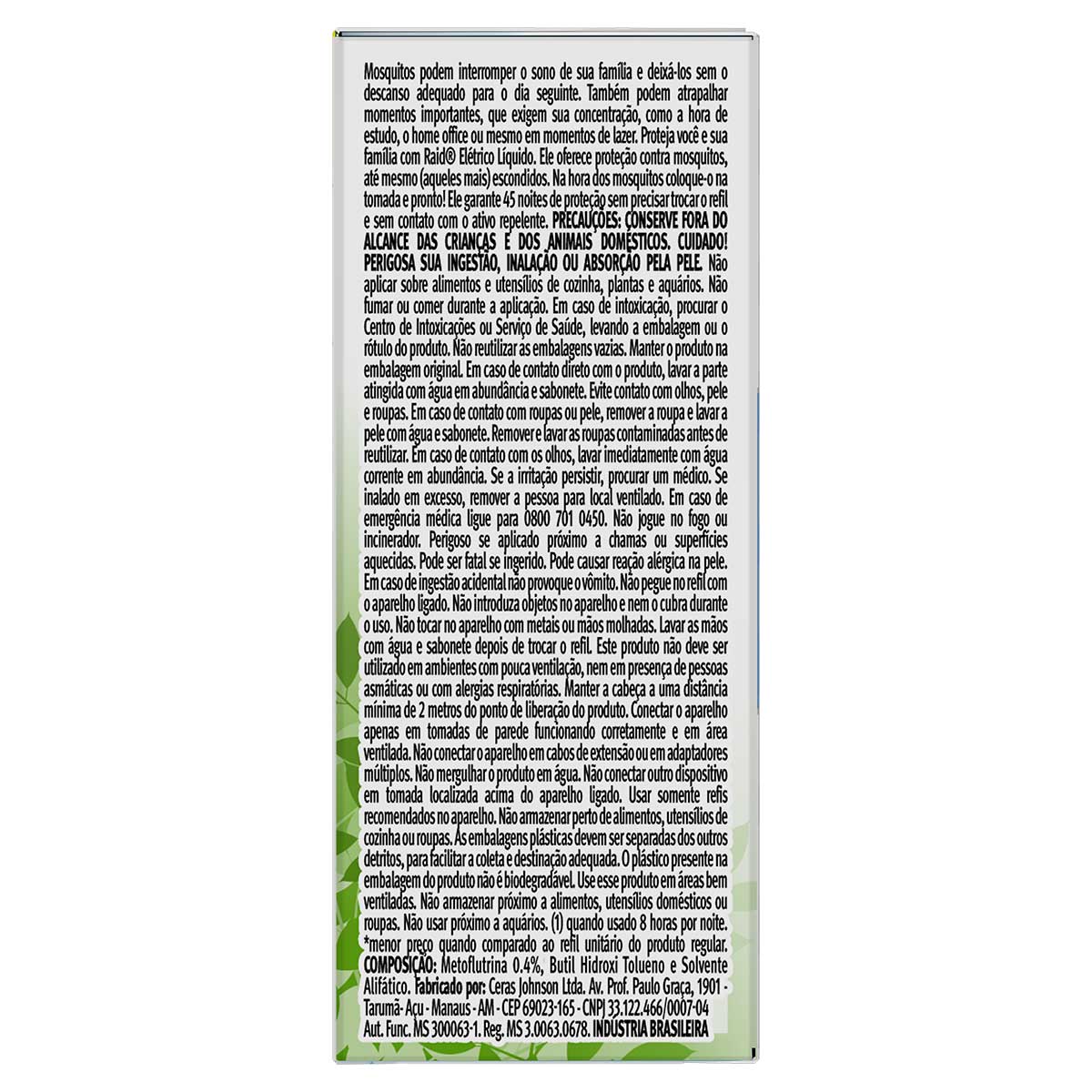 Repelente Eletrico Liquido 45 Noites a Base de Plantas Raid Essencial Caixa 2 Unidades 25,2ml Cada Refil Embalagem Economica