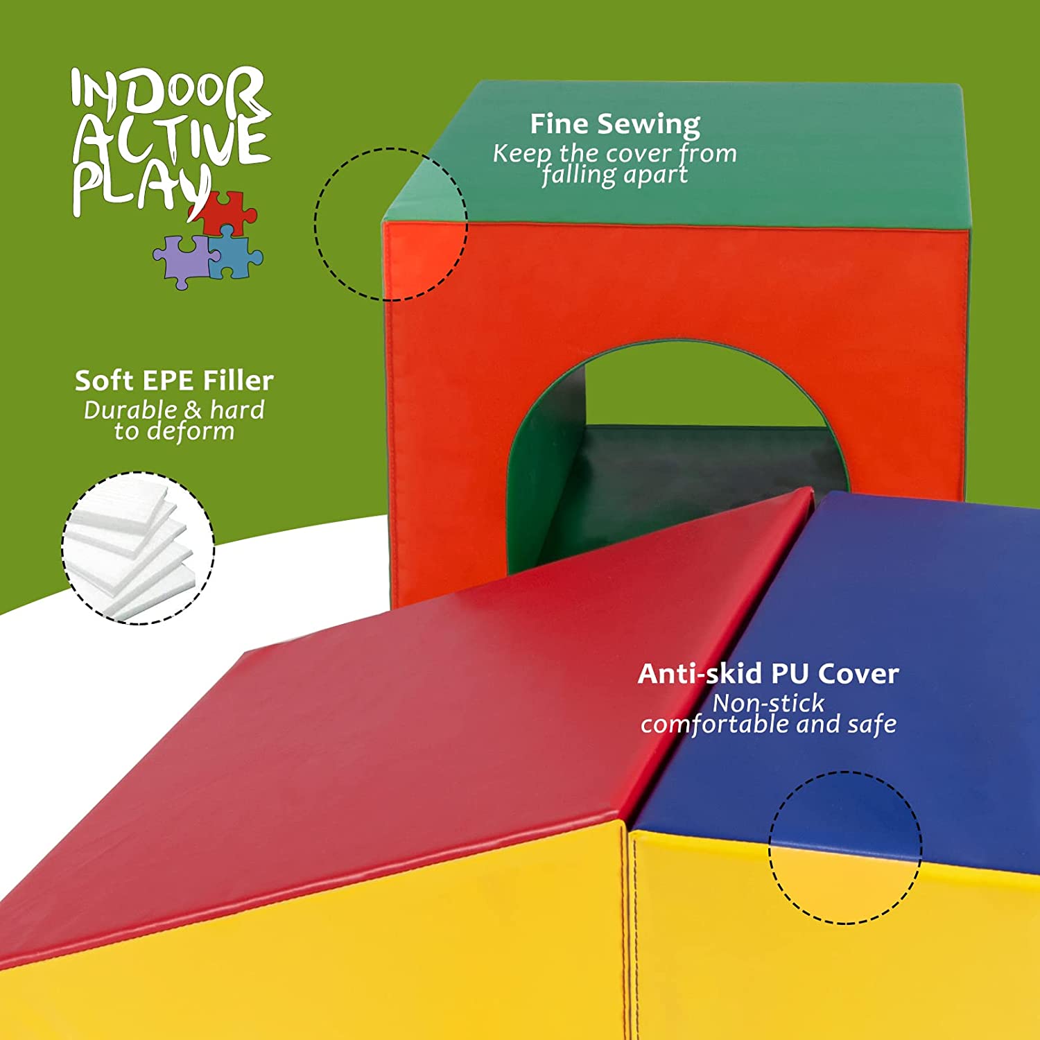 Polar Aurora 4PCS Single-Tunnel Foam Climber and Crawl Activity Play Set Soft Foam Toddler Stairs and Freestanding Indoor Active Play Structure for Toddlers and Kids， Easy to Assemble