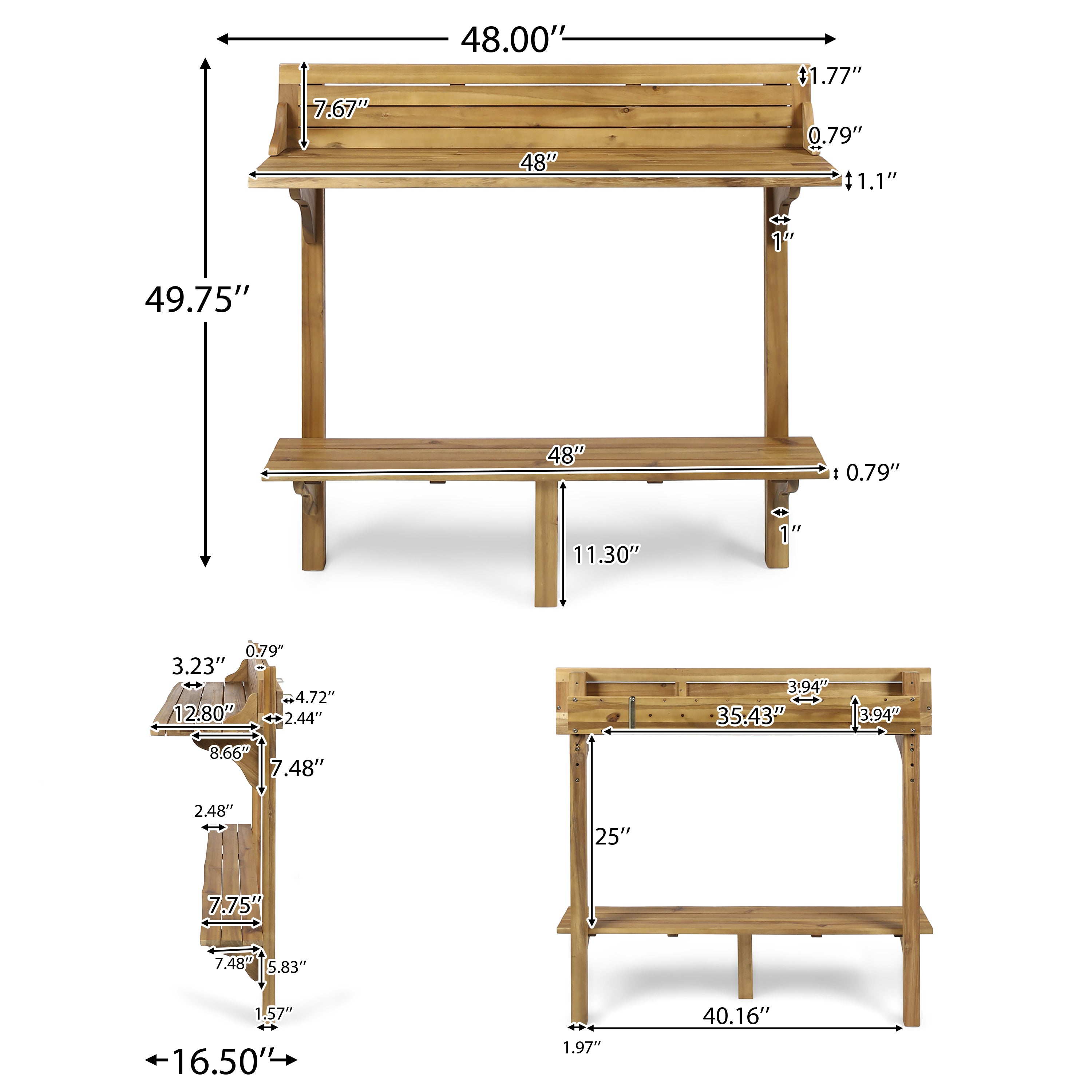 Pensacola Outdoor Acacia Wood Balcony Bar Table