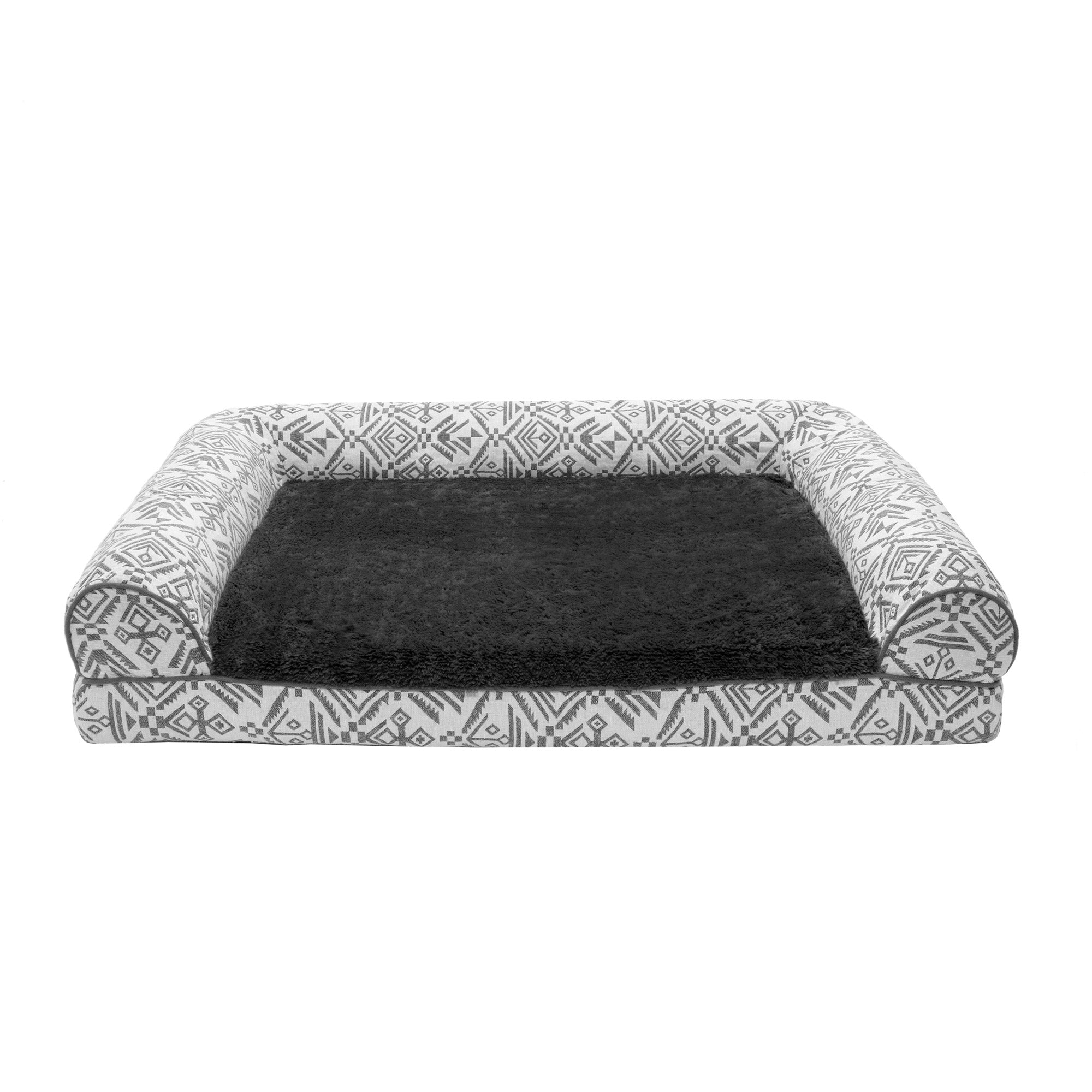 FurHaven Pet Products | Cooling Gel Memory Foam Orthopedic Southwest Kilim Sofa-Style Couch Pet Bed for Dogs and Cats， Boulder Gray， Large