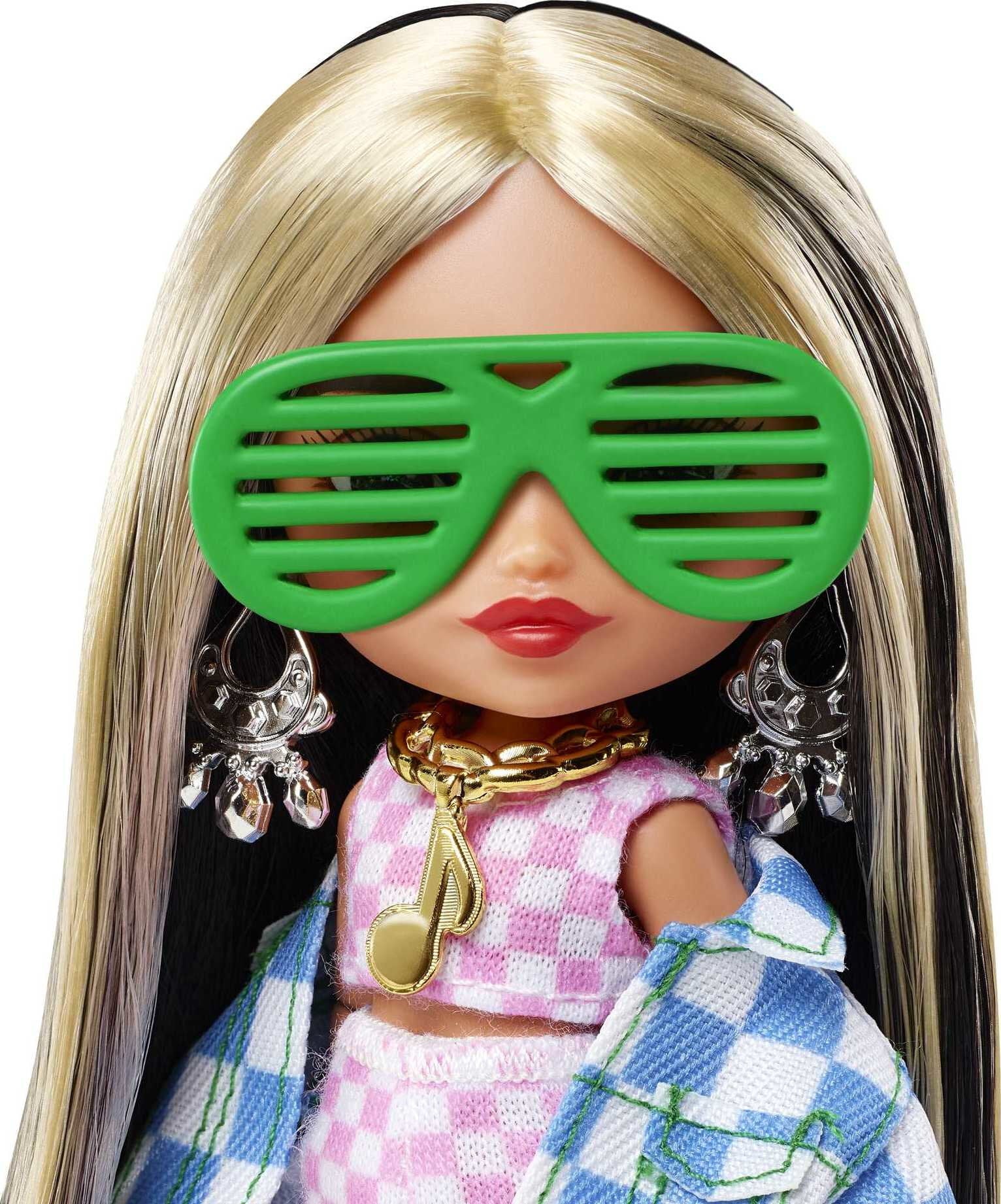 Barbie Extra Minis Doll #2 with Long Highlights in Two-Piece Outfit & Jacket with Accessories