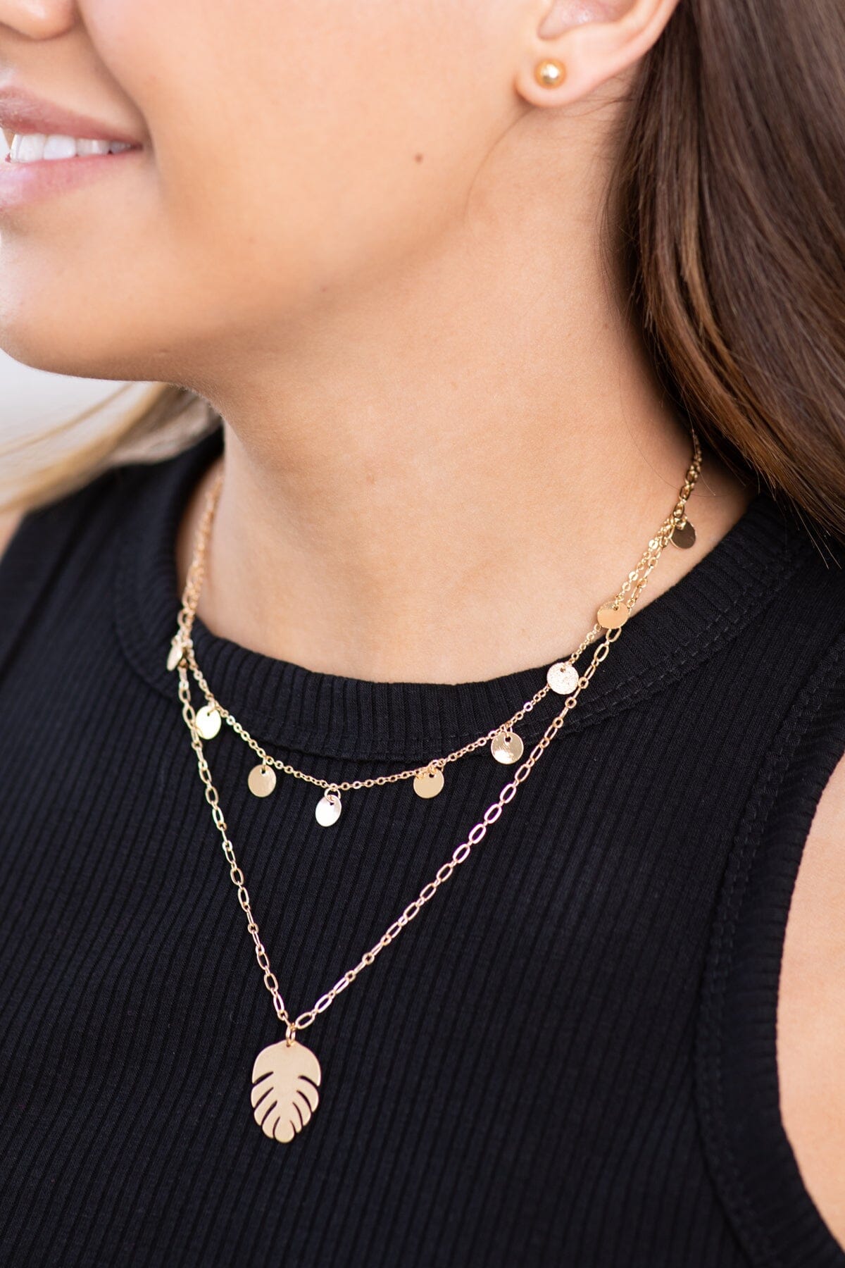 Gold Monstera Leaf Necklace and Earring Set