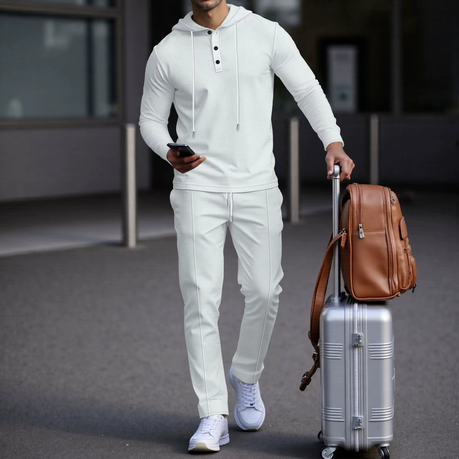 Conjunto Manchester™ em Algodão Texturizado com Capuz e Calça Slim