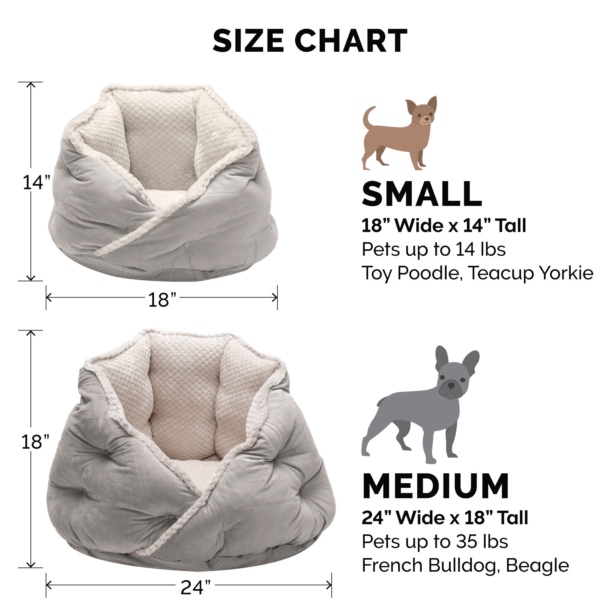 FurHaven | Minky Faux Fur and Velvet Hug Bed for Dogs and Cats， Silver Gray， Small/Toy/Teacup