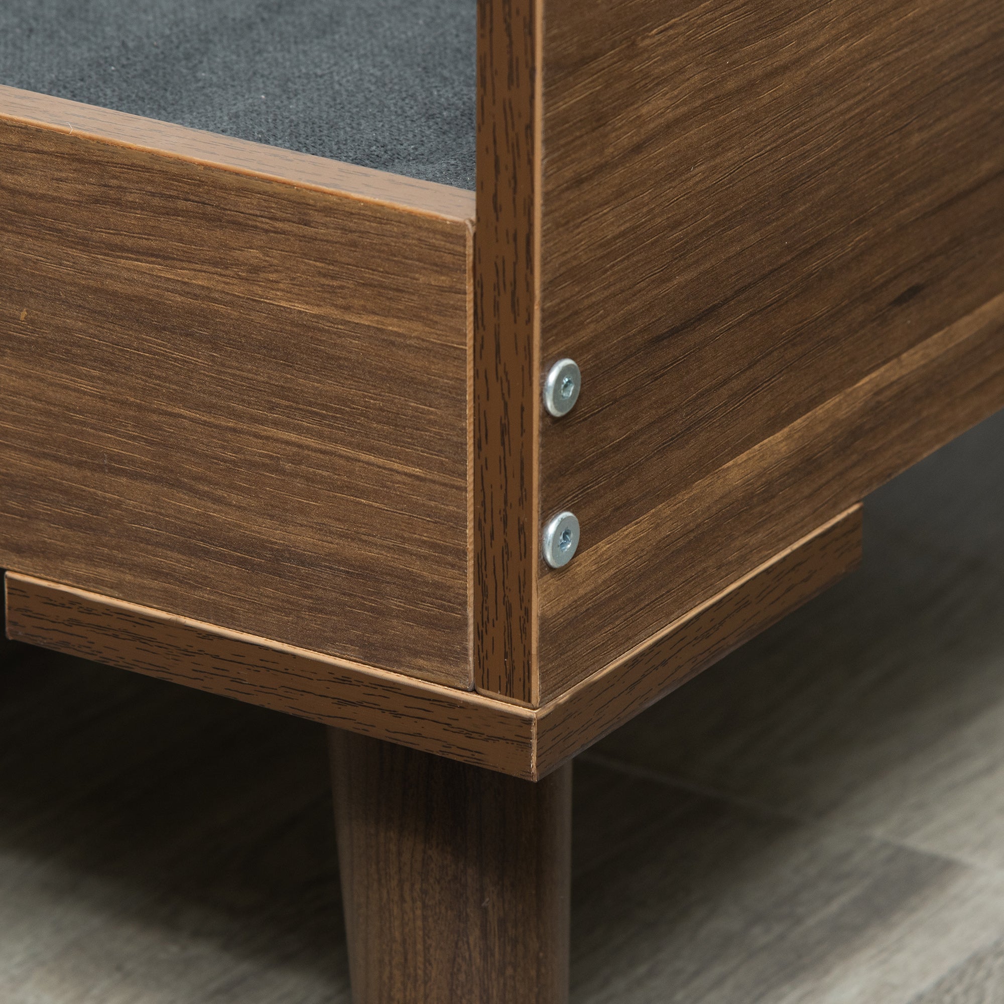 Pawhut Elevated Dog Bed， Wooden Pet Sofa Raised Dog Couch with Soft Cushion， Brown and Black