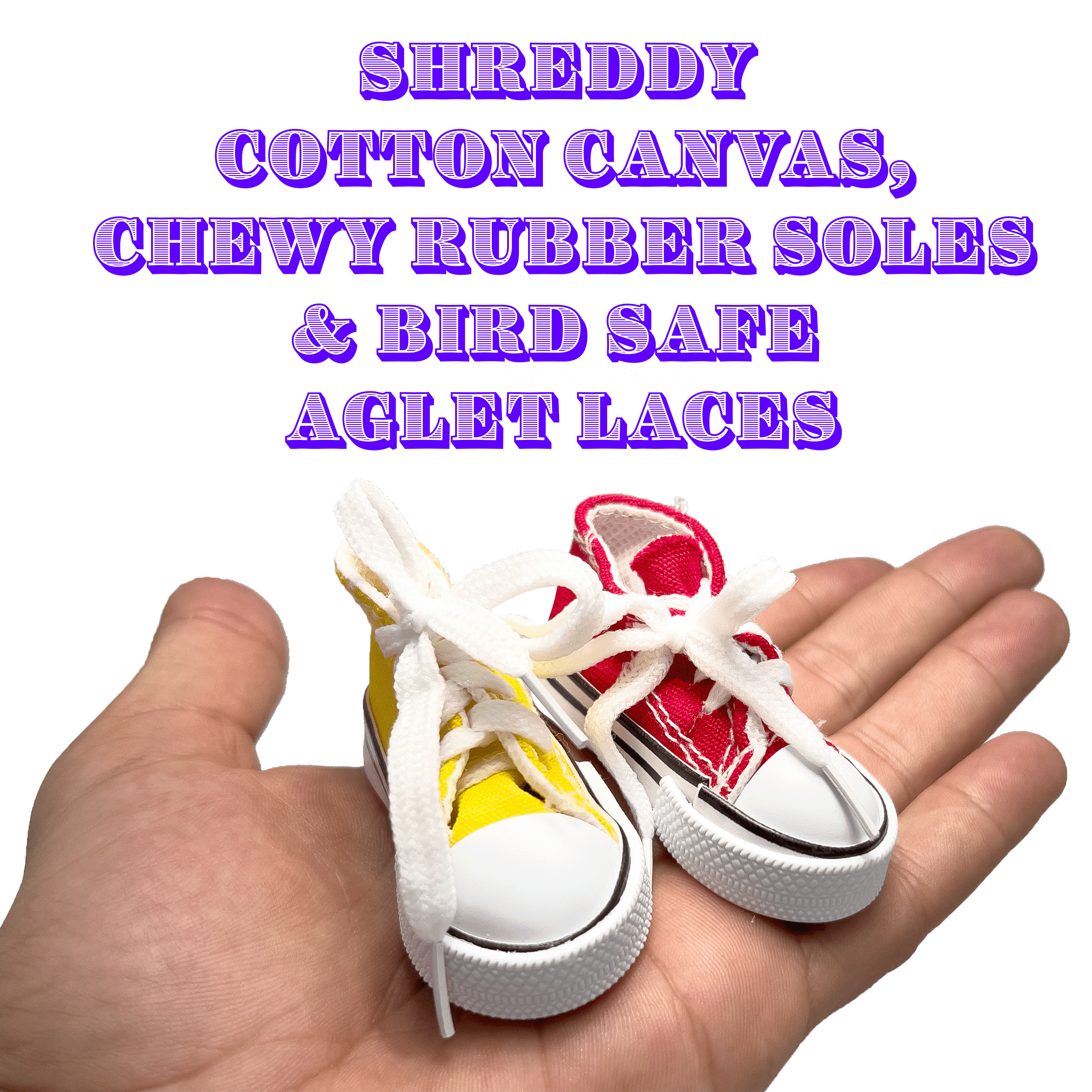 5602 Sneaker Shredders Pk2 MandM Bird Toys - Ultrafun Cotton and Rubber Pet Safe Foot Toy