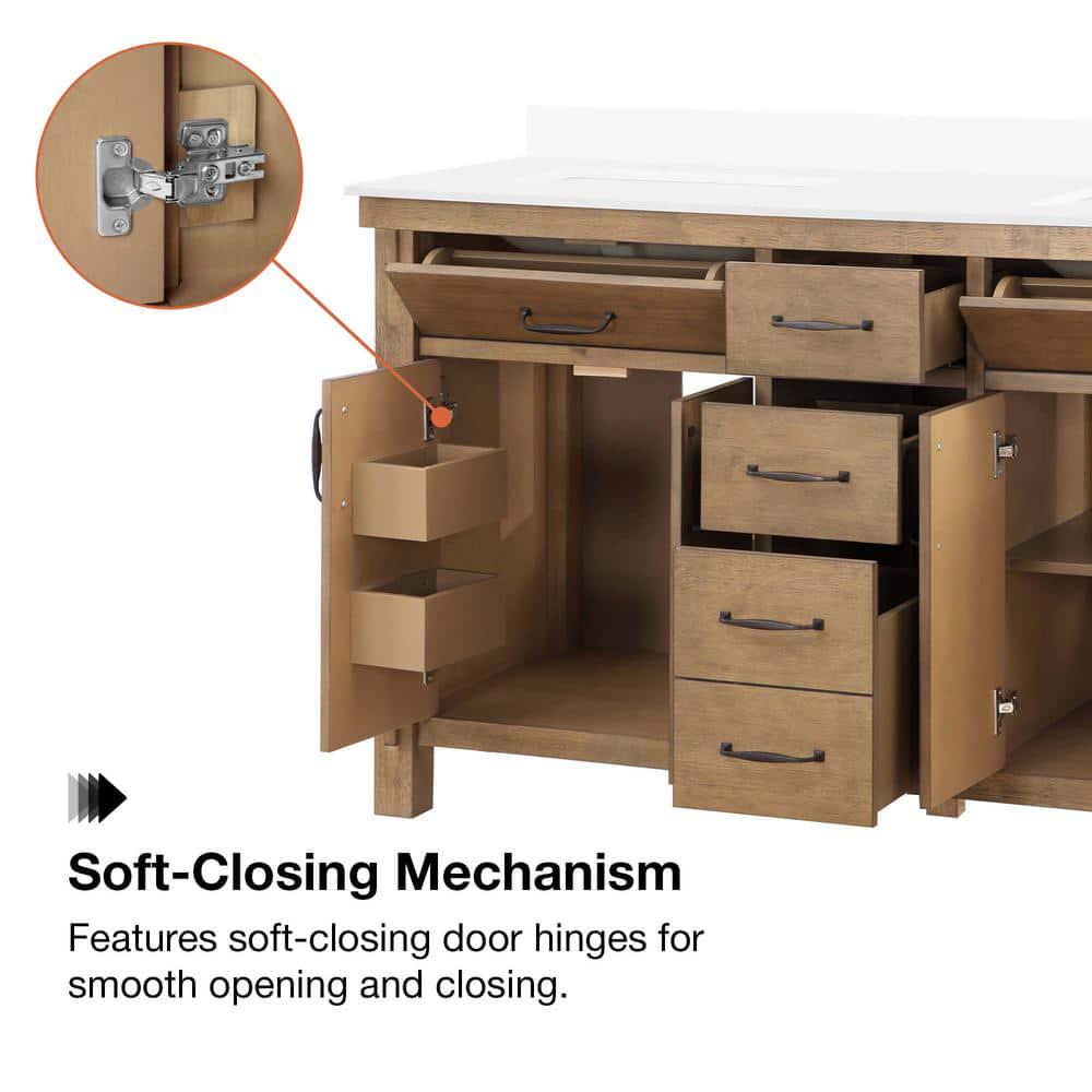 Home Decorators Collection Bellington 60 in W x 22 in D x 345 in H Bath Vanity in Almond Toffee with White Engineered Stone Top