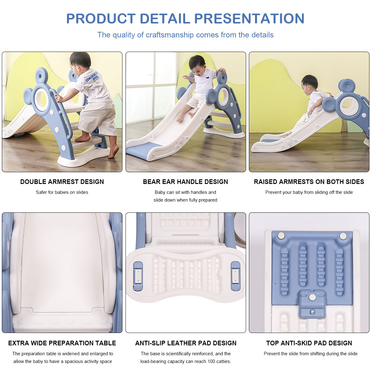 Children's Folding Slides with Stairs，Blue Toddler Folding Slide Plastic Kids Slide for Toddlers Cmgb