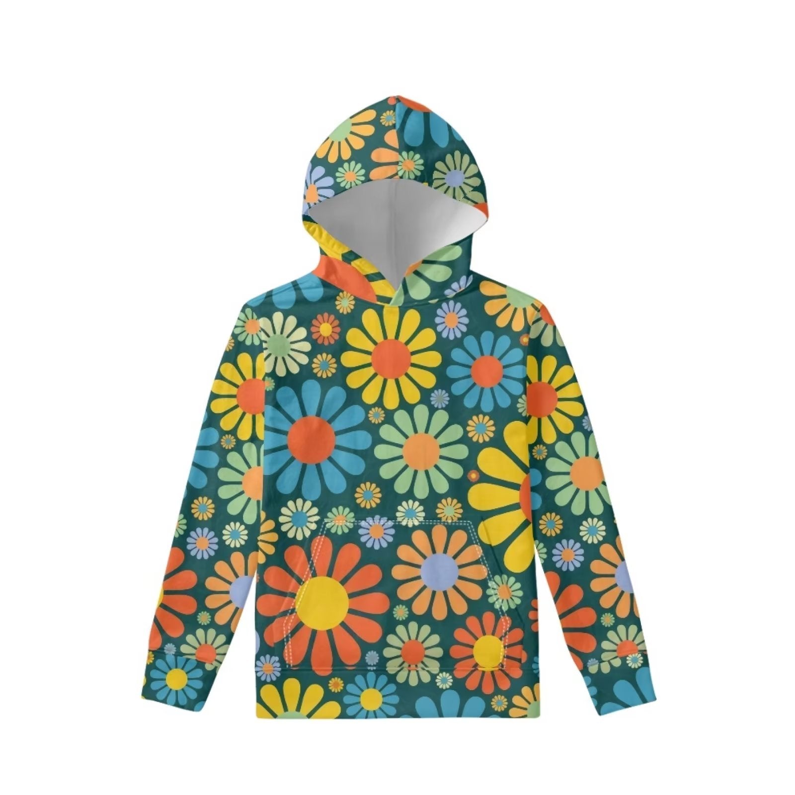 FKELYI Girls Hoodies with Vintage Daisy Floral Print Lightweight Youth Kids Round Neck Sports Pullover Hippie Long Sleeve Sweatshirts Size 11-13 Years