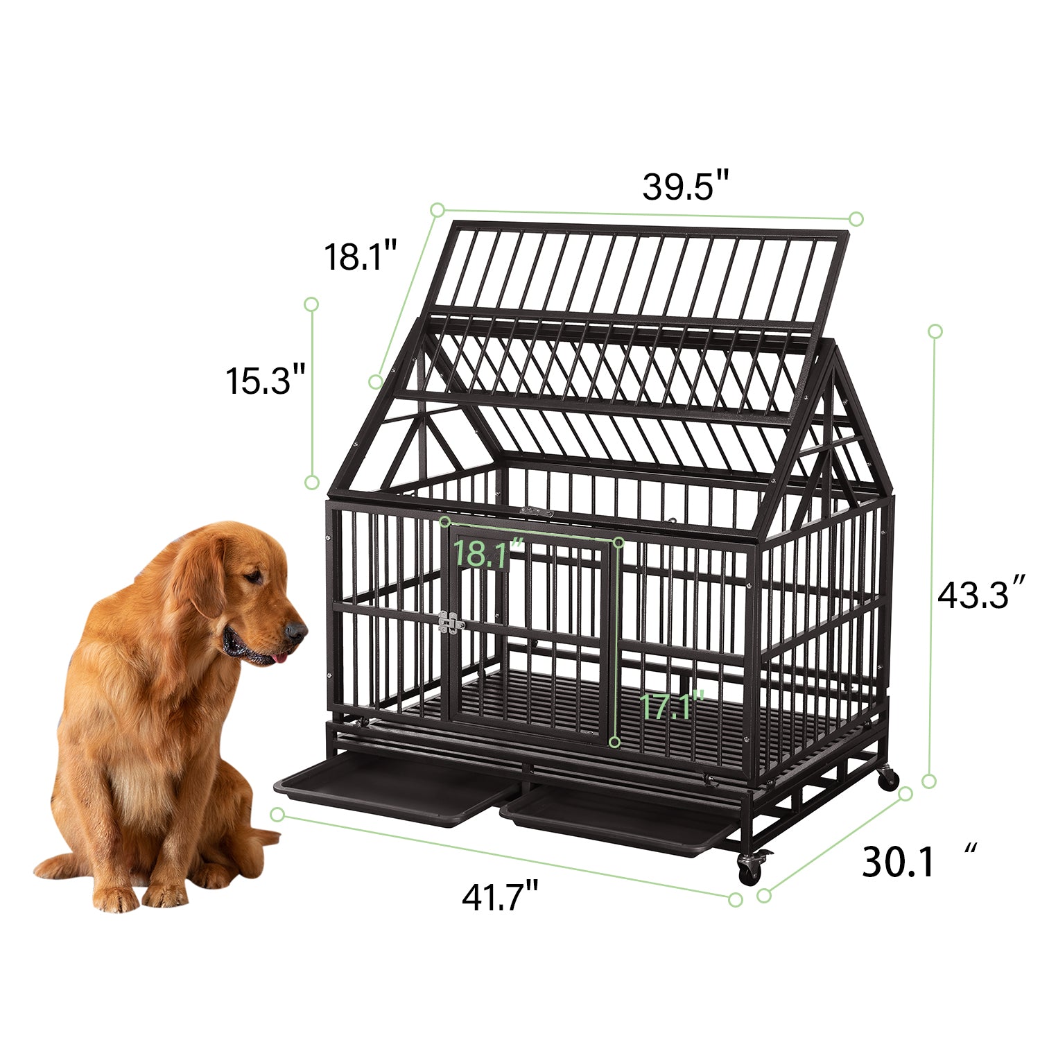 Ainfox 42 inch Heavy Duty Dog Crate， Indestructible Dog Crates for Medium Dogs， Escape Proof Dog cage Kennel with Lockable Wheels， for Home， IndoorandOutdoor (Round Tube-Brown)