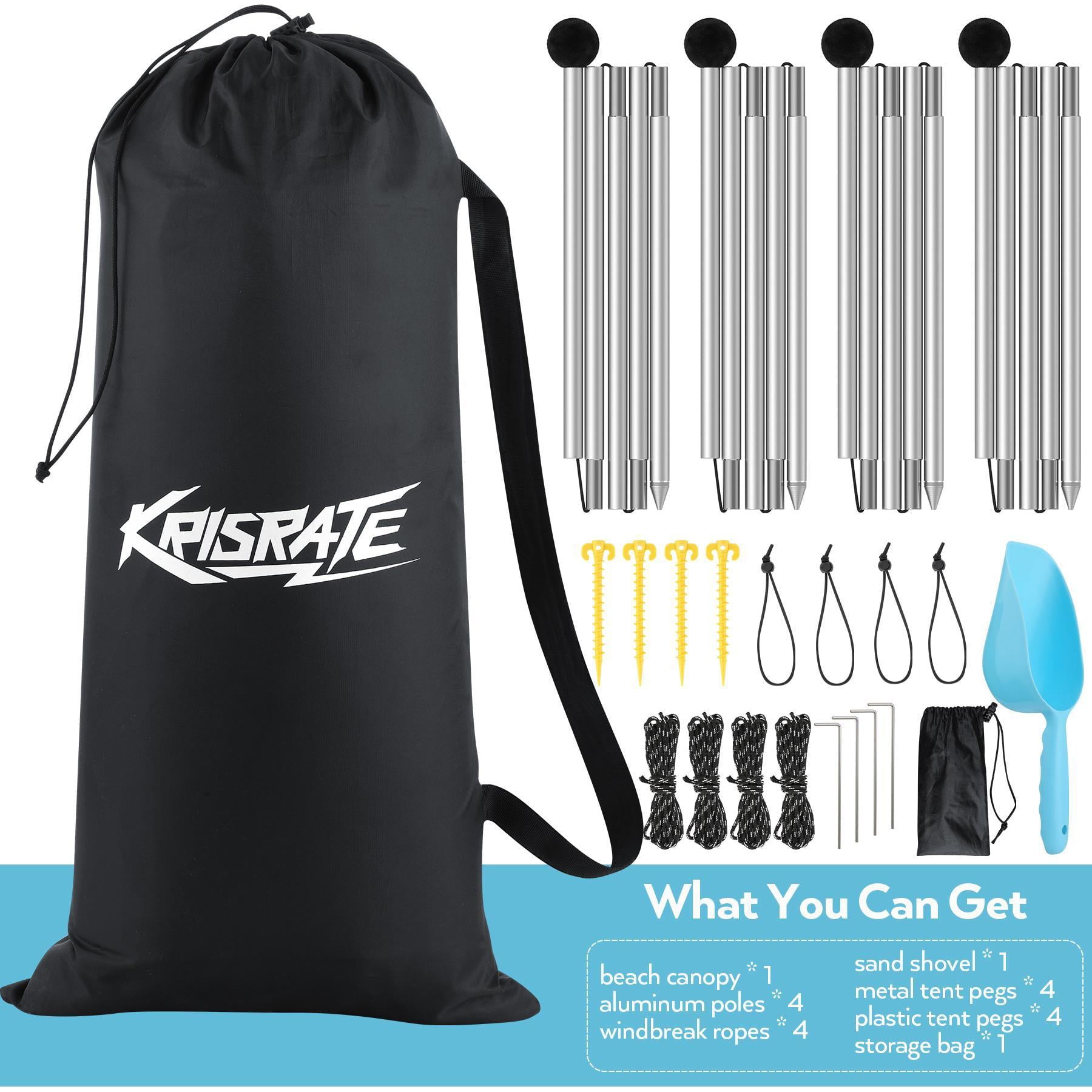 10x10 FT Beach Tent Canopy with 4 Aluminum Poles， UPF50+ Pop Up Beach Sun Shade， Portable Beach Sun Shelter， Easy Set Up for Beach， Camping， Fishing， Backyard， and Outdoor