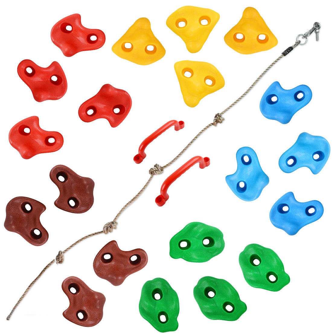 Sekkvy 20 PCS Rock Climbing Holds for Kids Wall Climb with 9.8 Ft Climbing Rope and 2 Handles Indoor Outdoor Colorful Playset Includes Mounting Hardware
