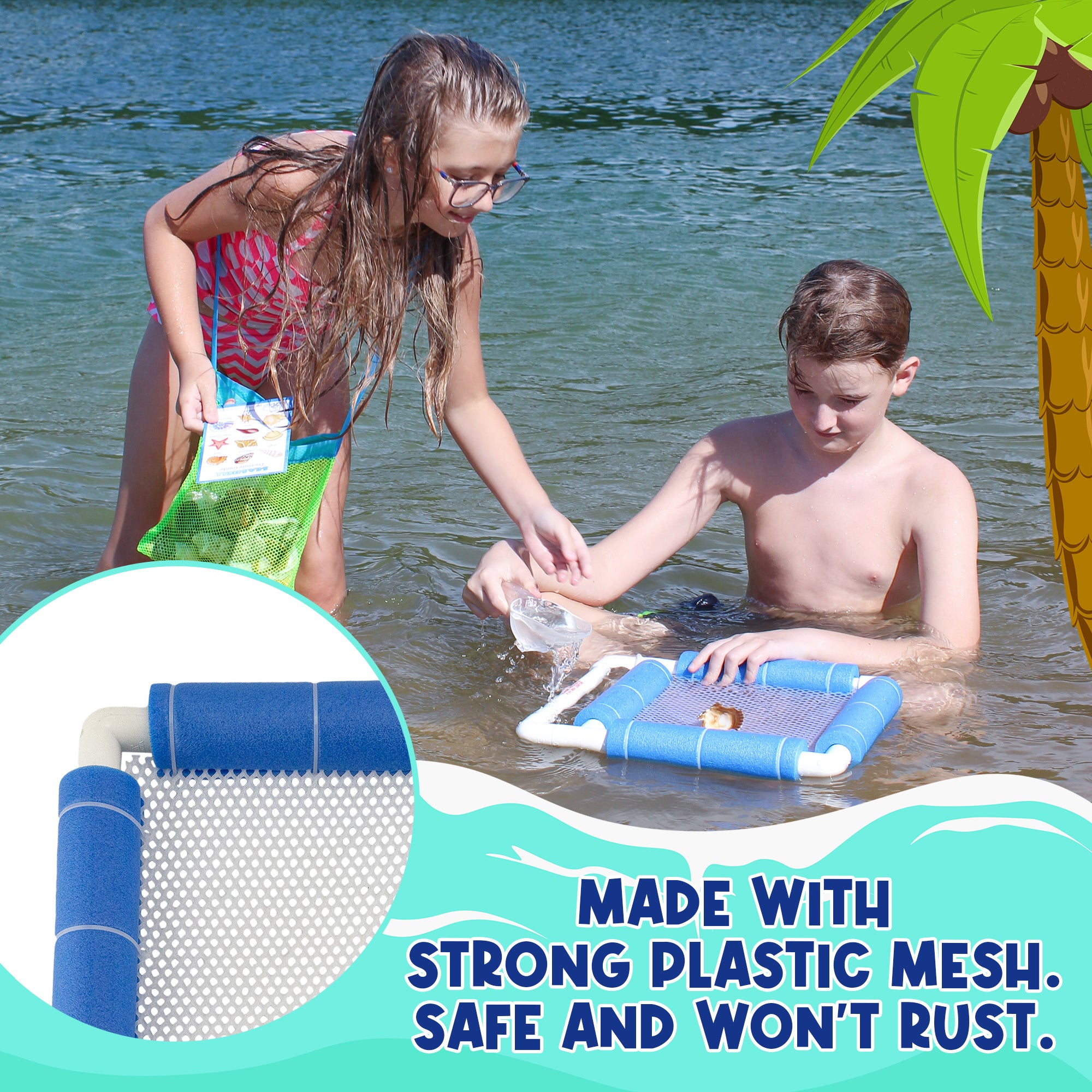 Attatoy Shark Tooth Sand Sifter Set; Beach Fun Play Set w/ Mesh Screen, Scoop, Clip, Bag and Treasure Hunt Guide