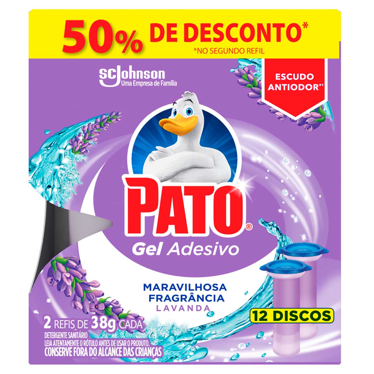 Desodorizador Sanitario Pato Gel Adesivo Lavanda Refil 6 Discos Kit com 2UN