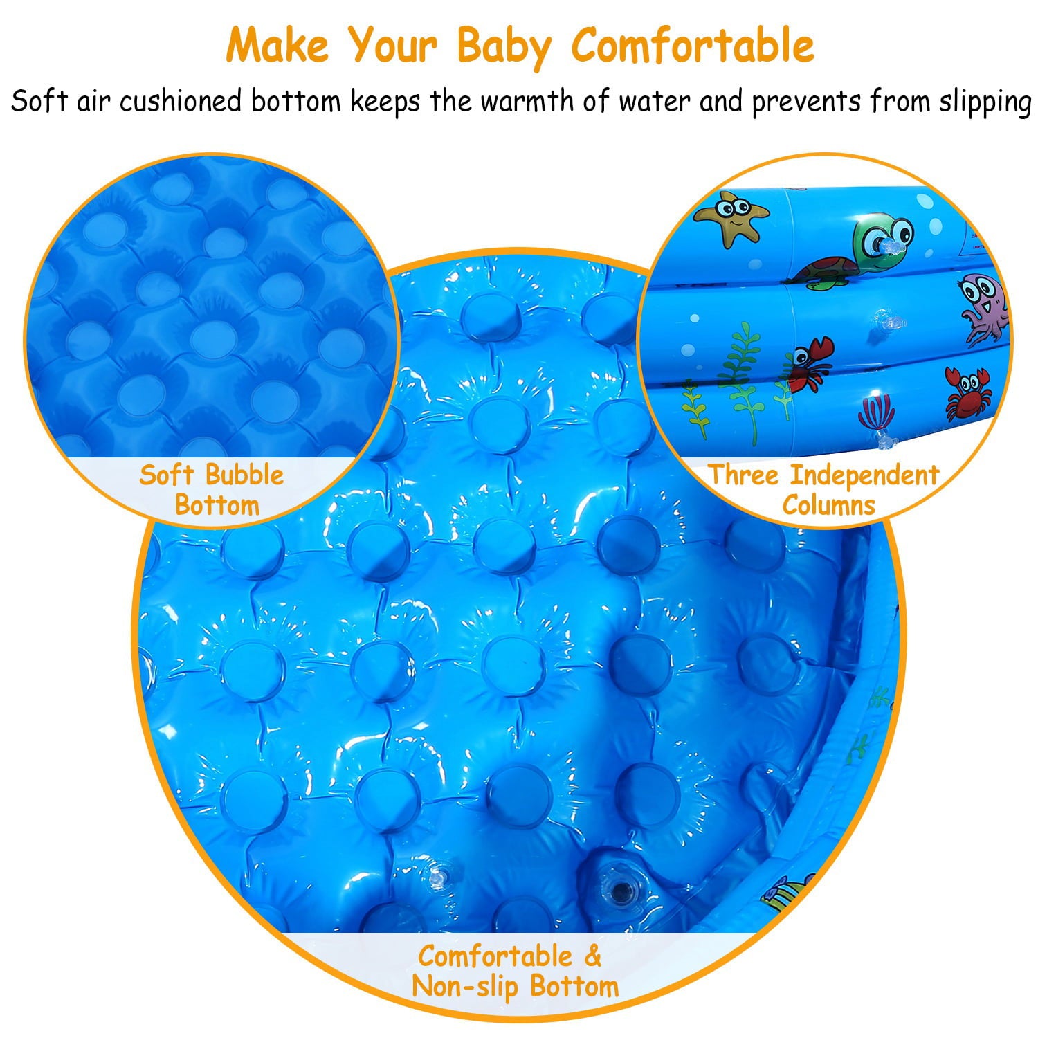 Kiddie Pool， I MOUNTEK Inflatable Baby Pool， 3 Rings Round Swimming Pool for Kids ，Inflatable and Kiddie Pools