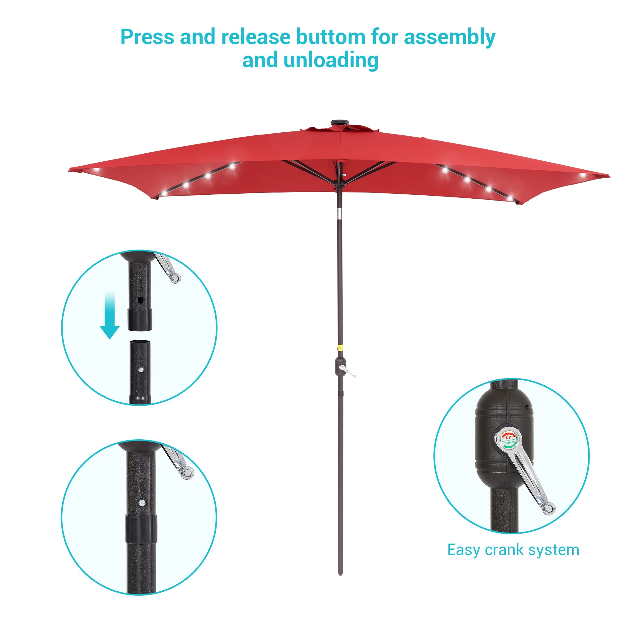 CHYVARY 10 x 6.5ft LED Outdoor Patio Umbrella Rectangular Outside Table Umbrella for Deck, Poolside and Patio,Red