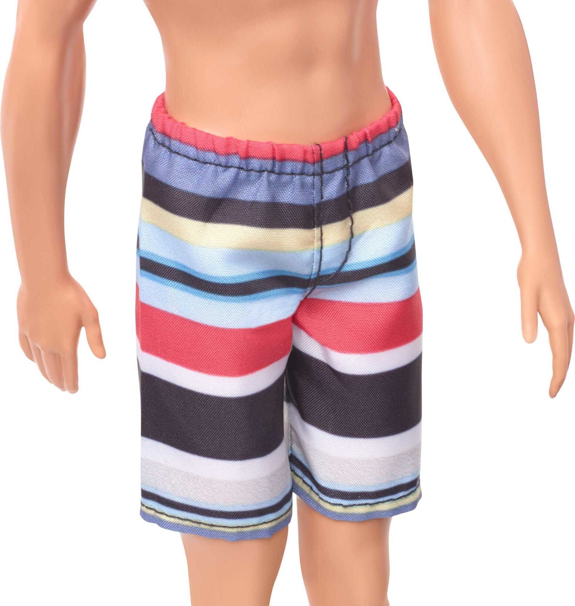 Barbie Ken Beach Doll with Blonde Hair & Striped Swimsuit