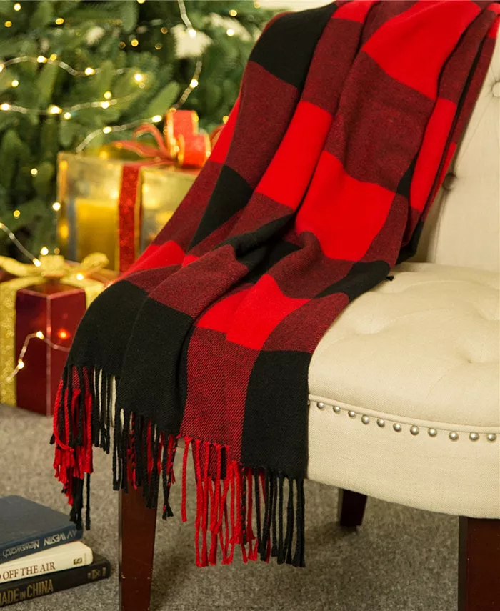 Glitzhome Buffalo Plaid Fringed Throw， 50