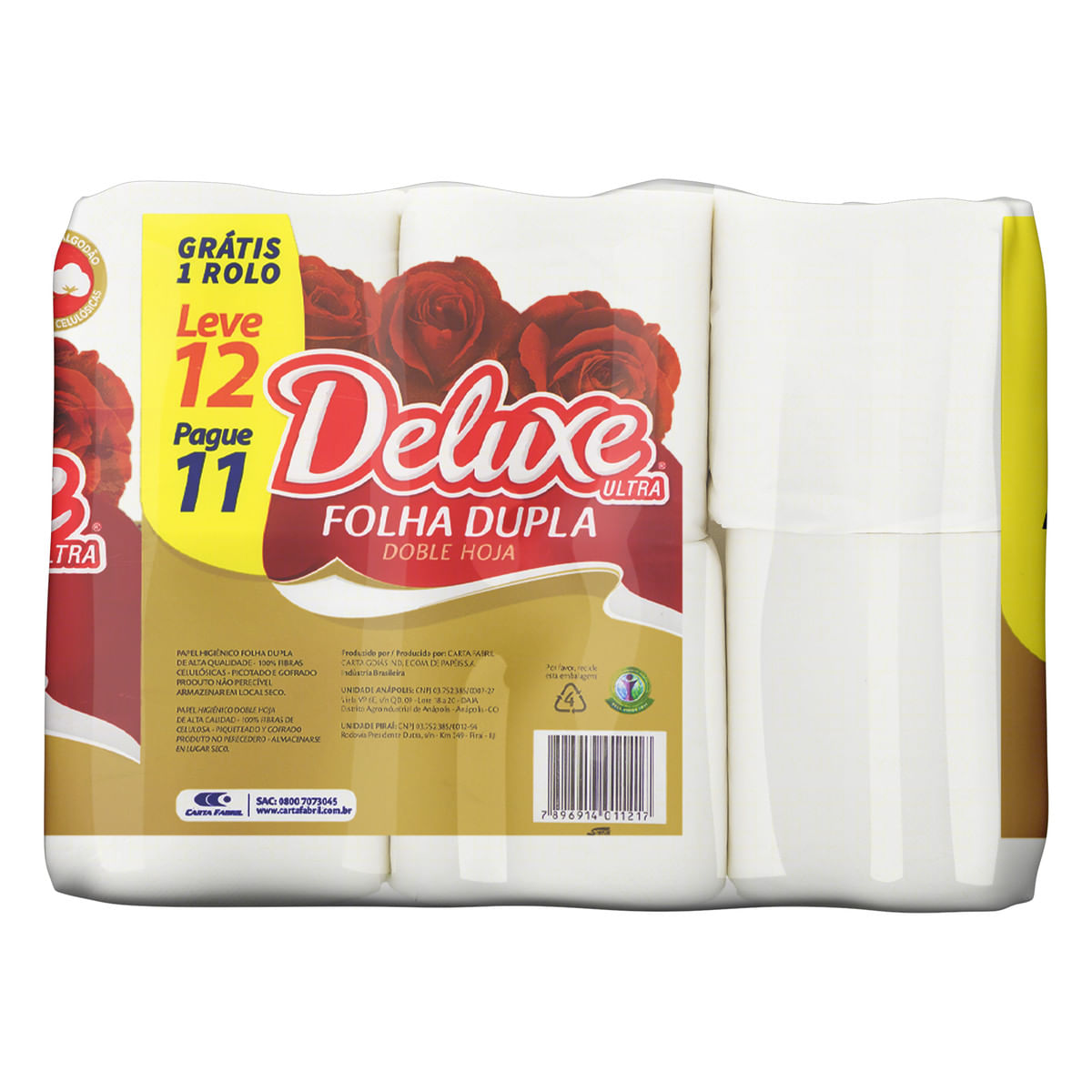 Papel Higienico Folha Dupla Neutro Deluxe Ultra 20 m Pacote Leve 12 Pague 11 Unidades