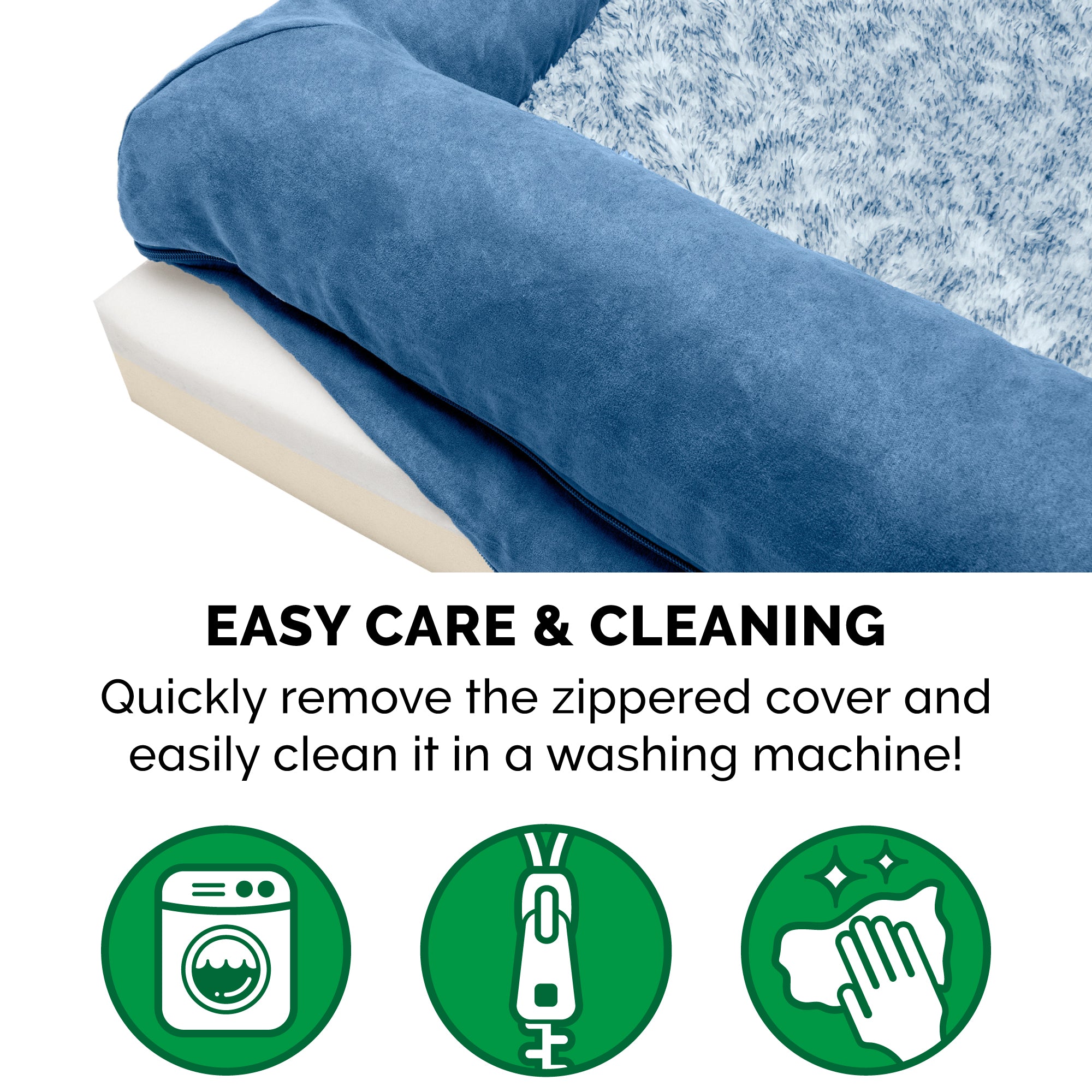 FurHaven Pet Products | Memory Foam Two-Tone Faux Fur and Suede Sofa-Style Couch Pet Bed for Dogs and Cats， Marine Blue， Jumbo