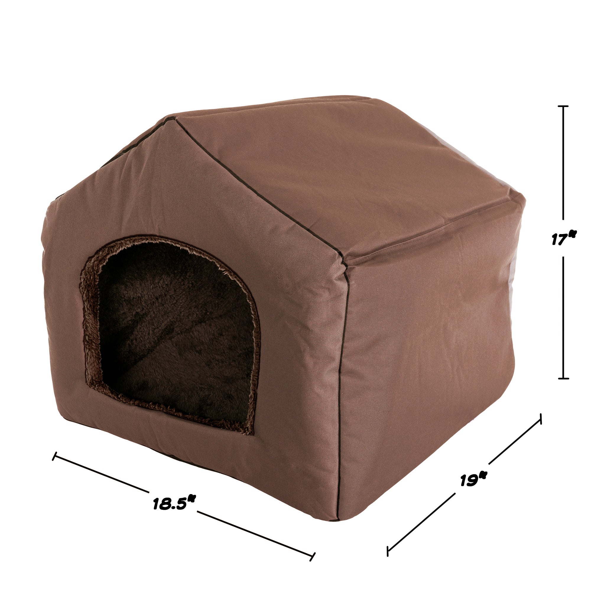 Indoor Dog House - Covered Dog Bed or Cat Cave with Removable Sherpa-Lined Foam Cushion - Pet House for Small Animals up to 35lbs by PETMAKER (Brown)