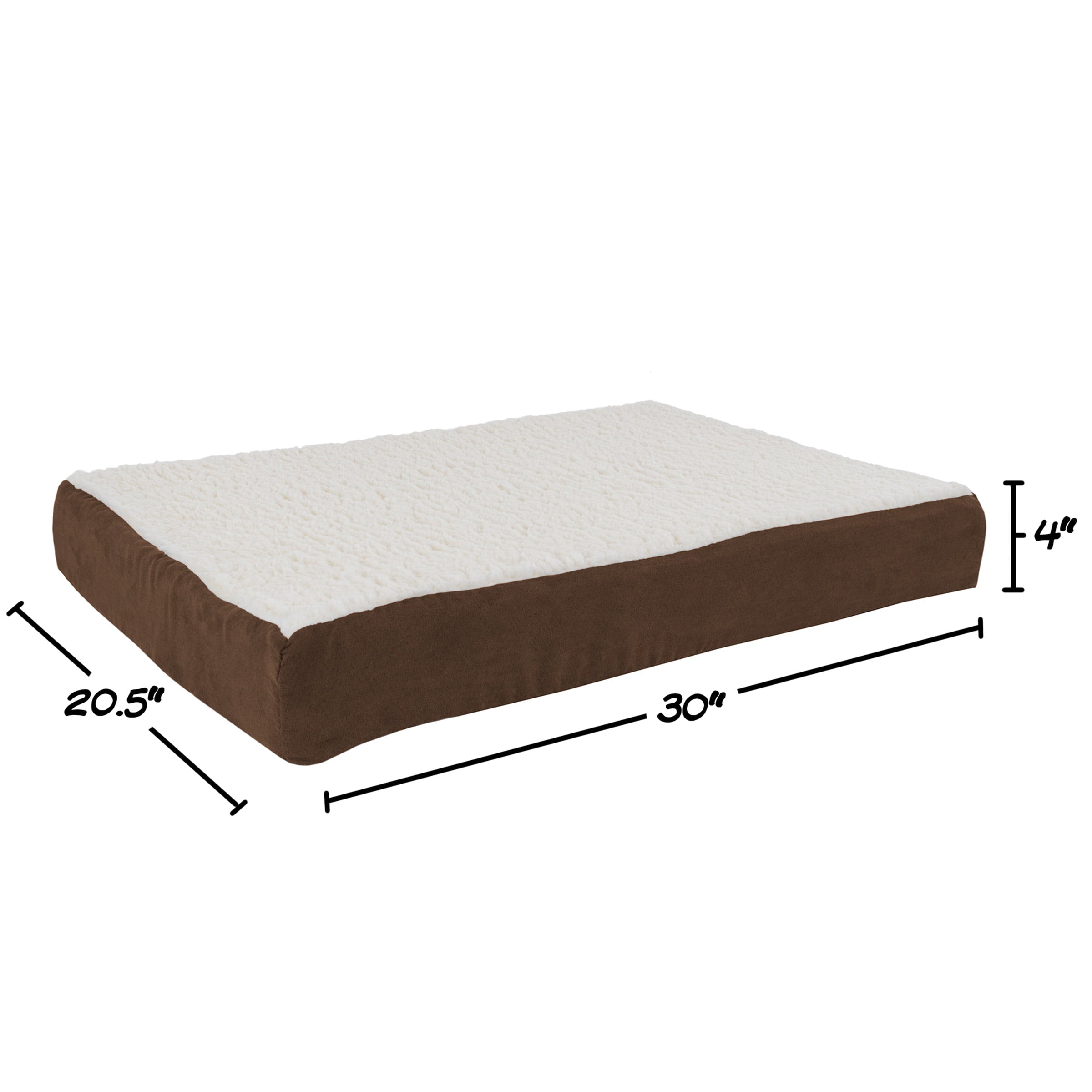 Orthopedic Dog Bed – 2-Layer Memory Foam Dog Bed with Machine Washable Sherpa Cover – 30x20.5 Dog Bed for Medium Dogs up to 45lbs by PETMAKER (Brown)